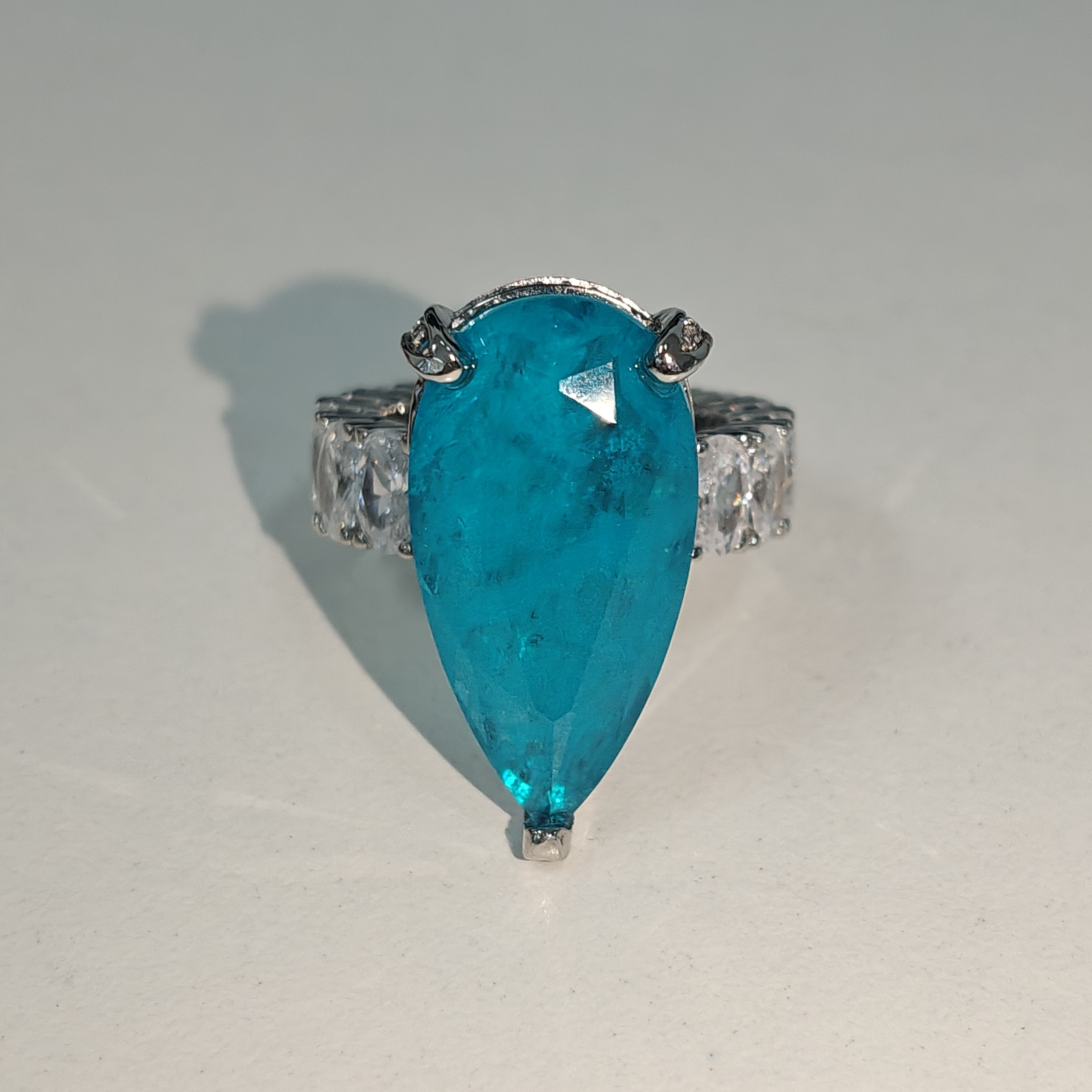 16ct Pear Cut Paraiba Tourmaline Eternity Engagement Ring
