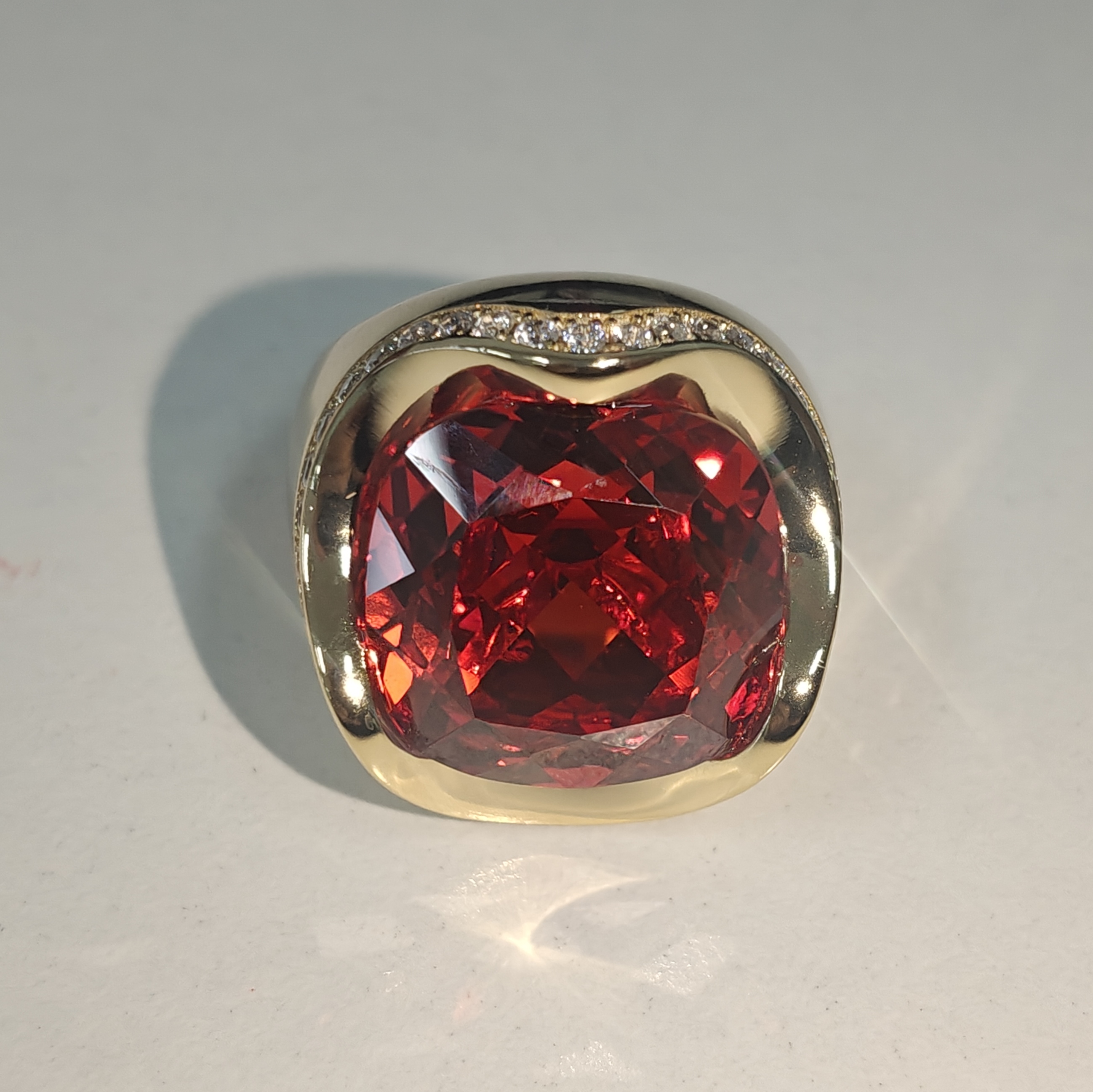 8ct Cushion Cut Ruby Red ​​sterling Silver Handmade Ring in Gold Tone