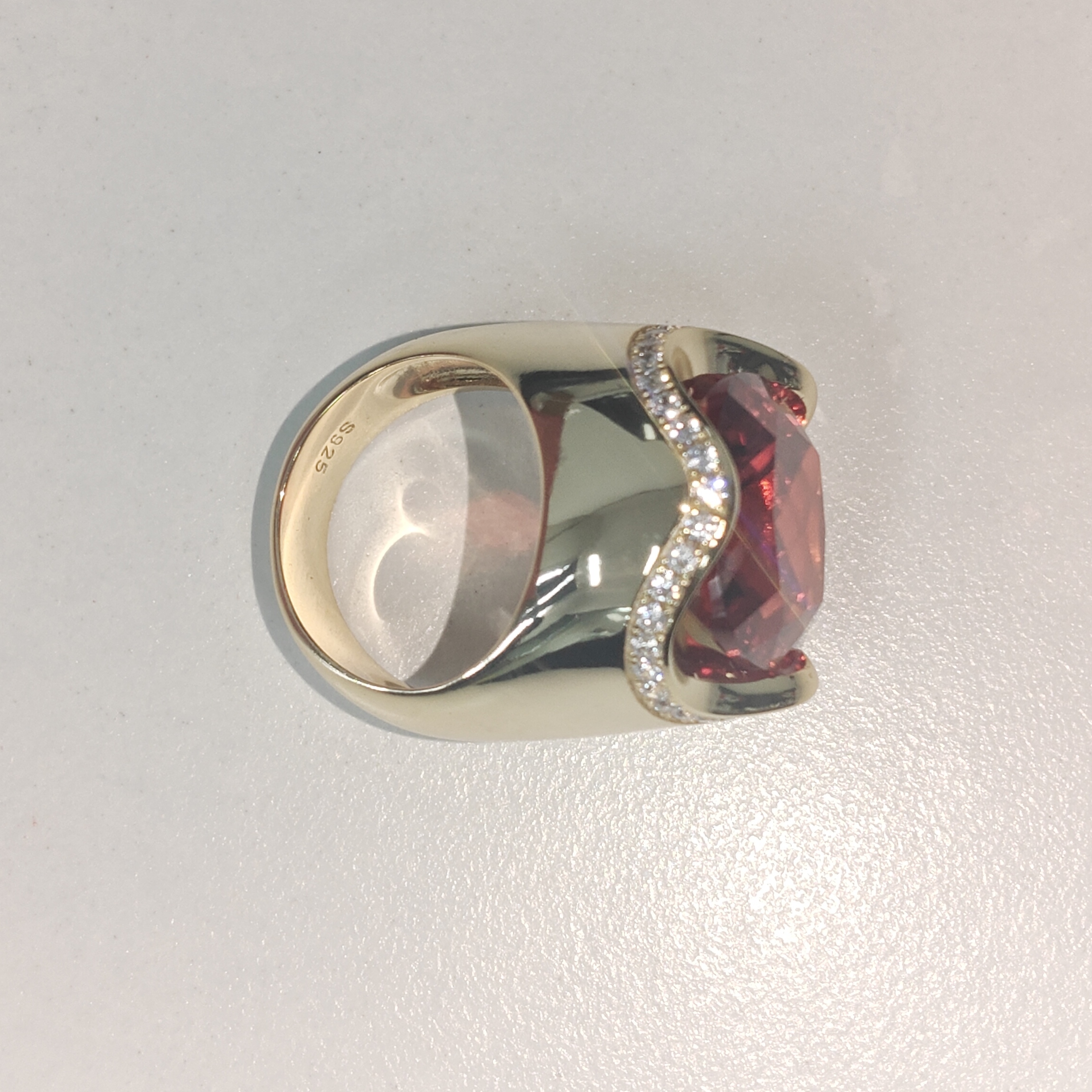 8ct Cushion Cut Ruby Red ​​sterling Silver Handmade Ring in Gold Tone