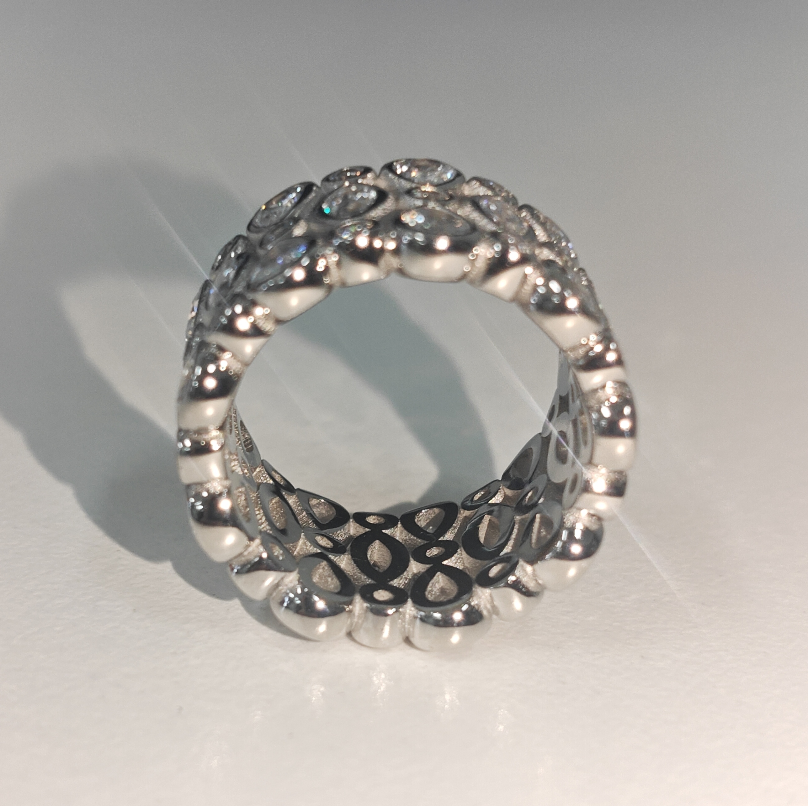 Flower Design Multi-Cut White Stone Cocktail Ring Band