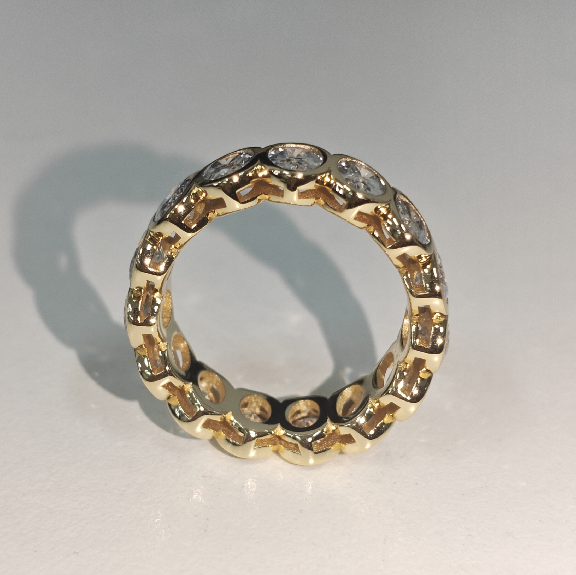 6.4ct Oval Cut White Stone Handmade Eternity Band In Yellow Gold