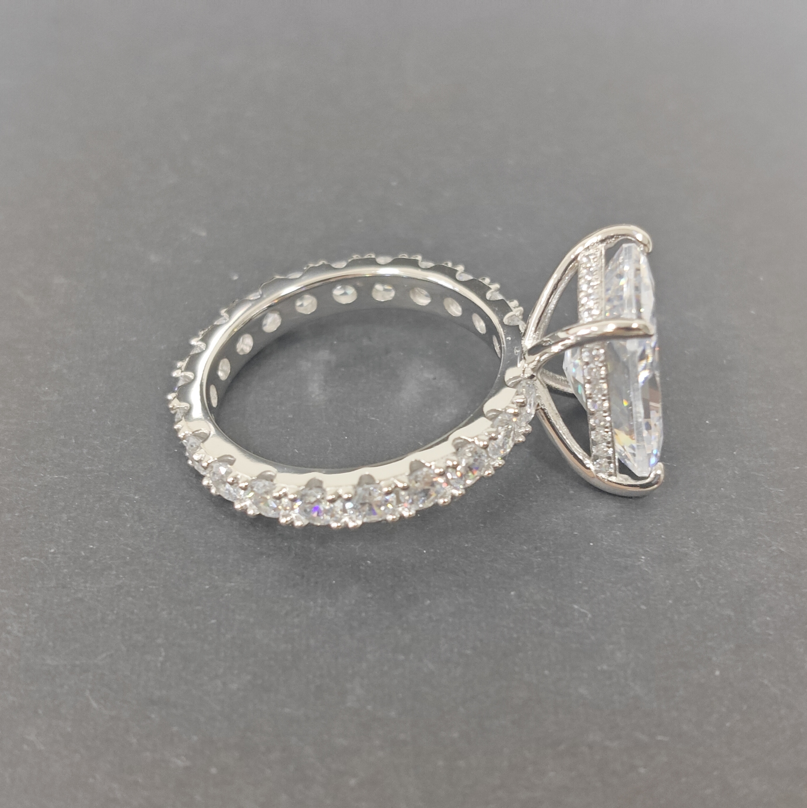 9ct Radiant Cut White Sapphire Paved Setting Handmade Engagement Ring