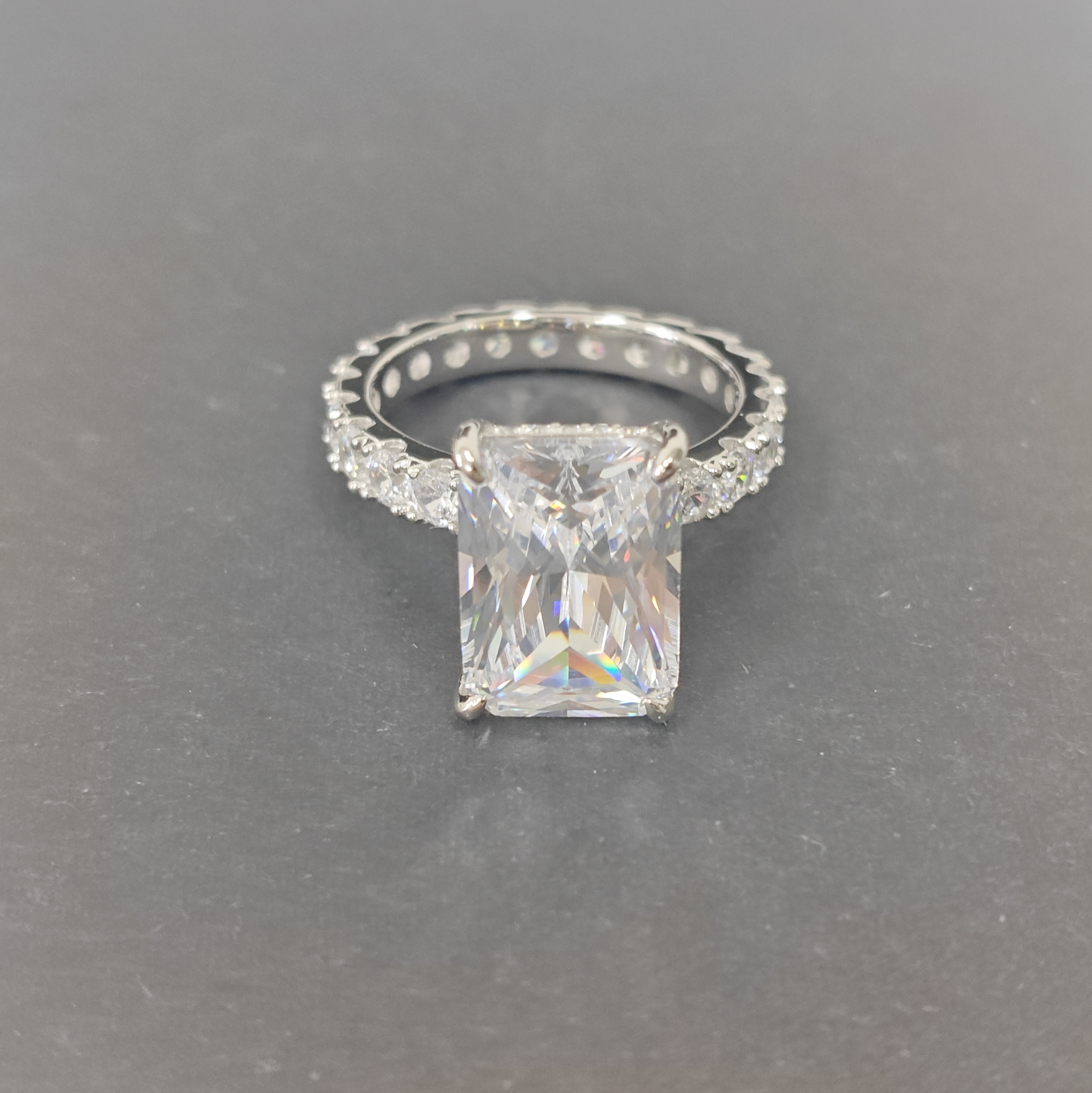 9ct Radiant Cut White Sapphire Paved Setting Handmade Engagement Ring