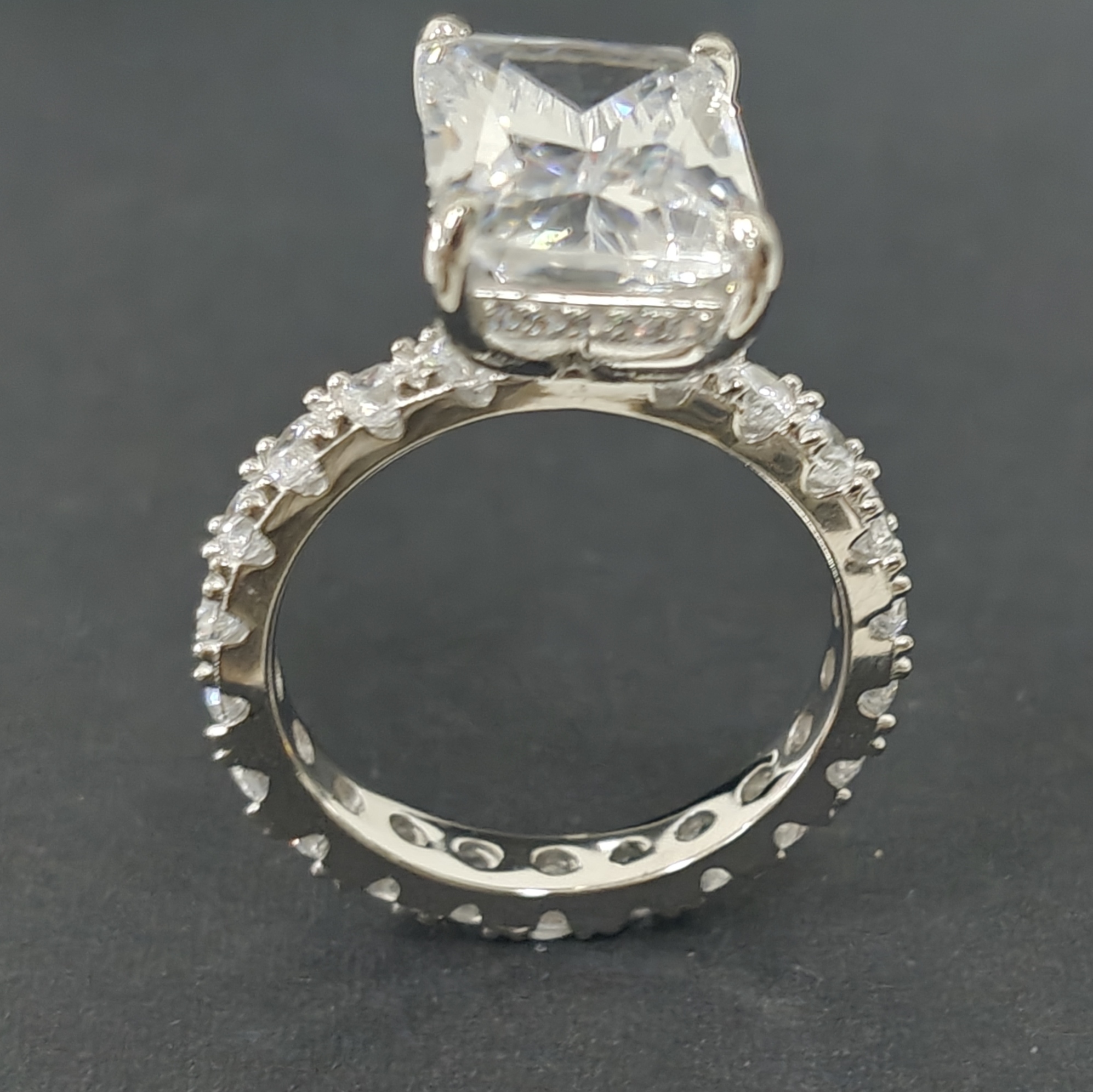 9ct Radiant Cut White Sapphire Paved Setting Handmade Engagement Ring