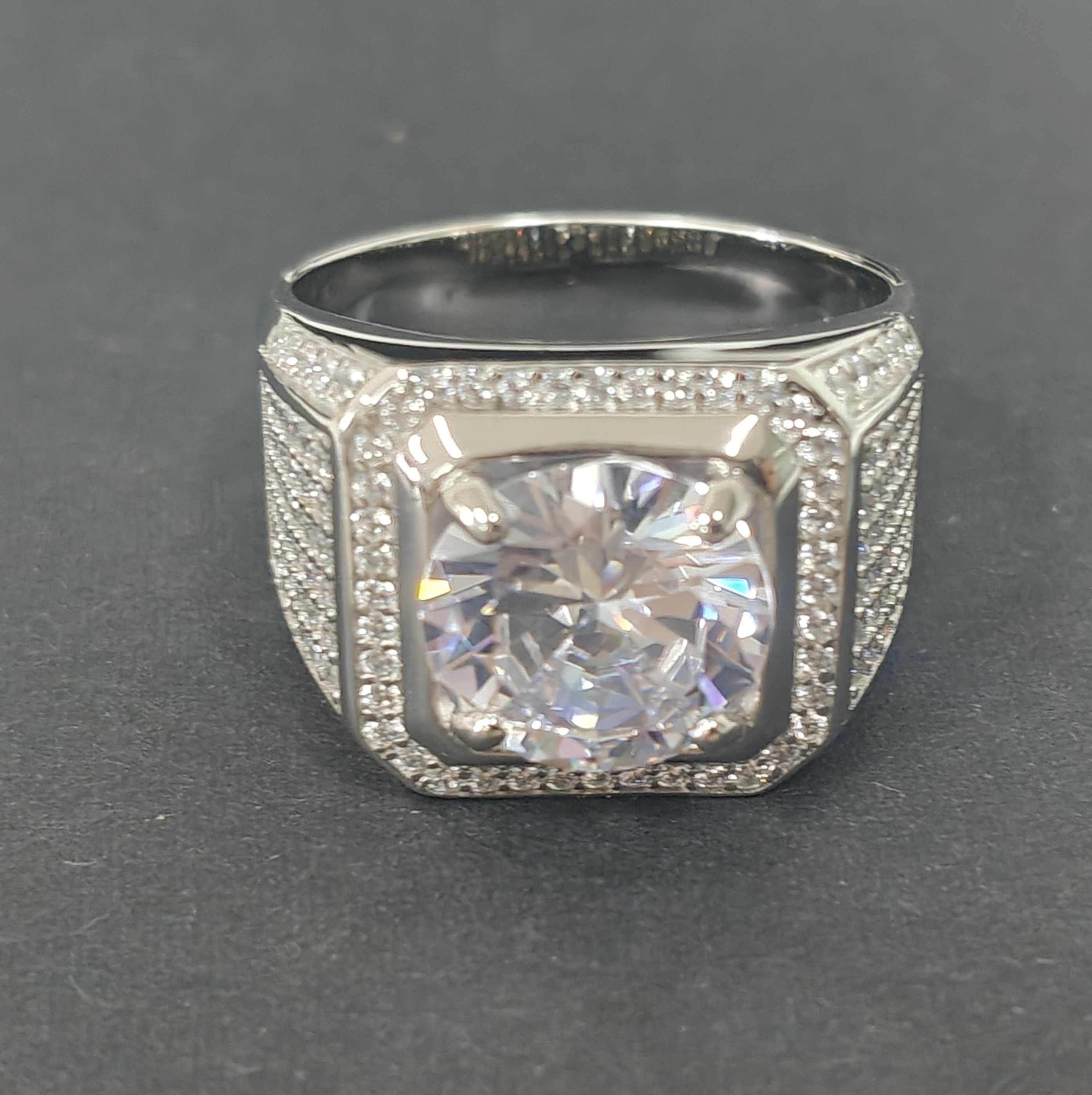 6.5ct Round Cut White Sapphire Halo Pave Set Handmade Men's Ring