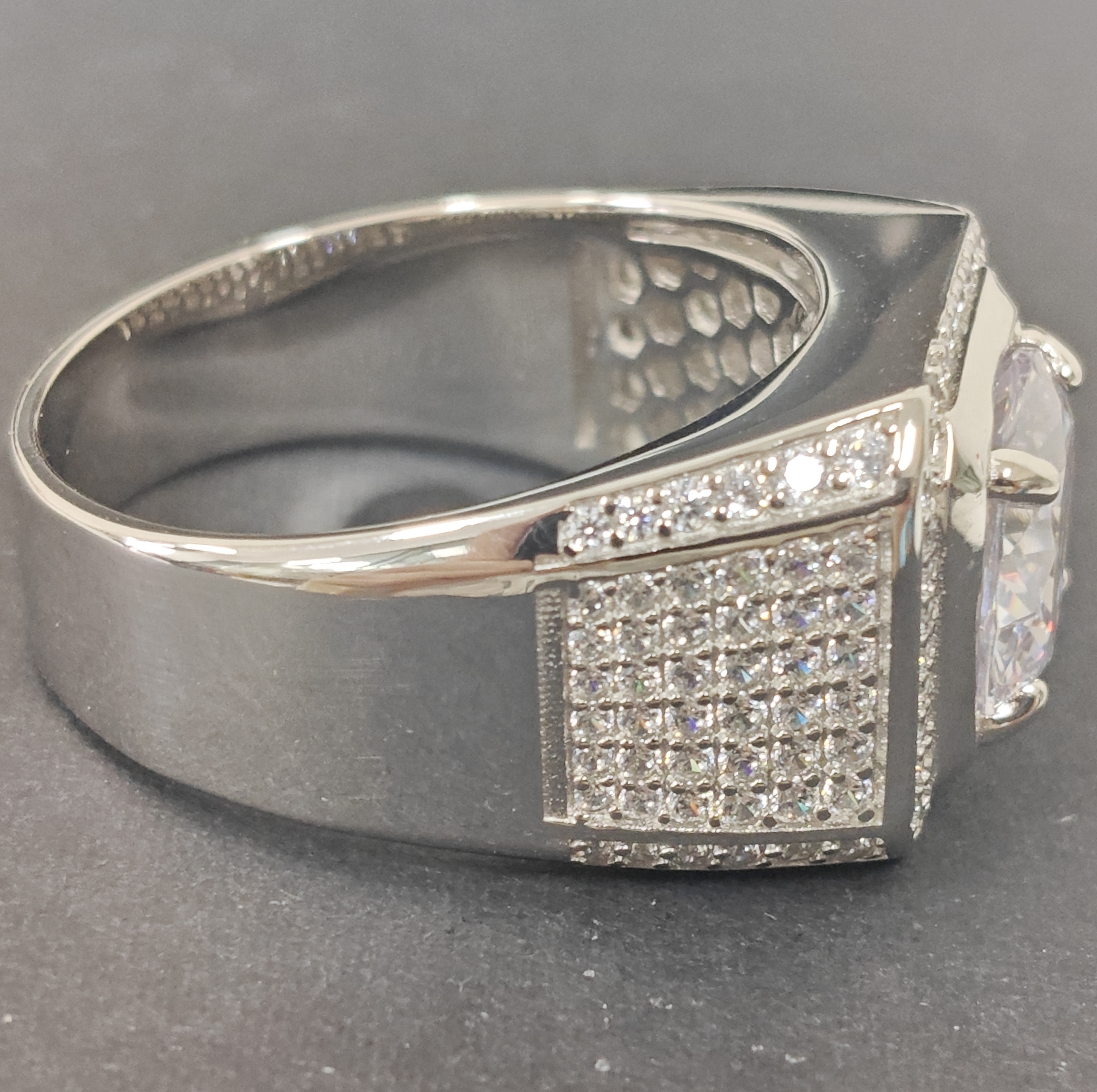 6.5ct Round Cut White Sapphire Halo Pave Set Handmade Men's Ring