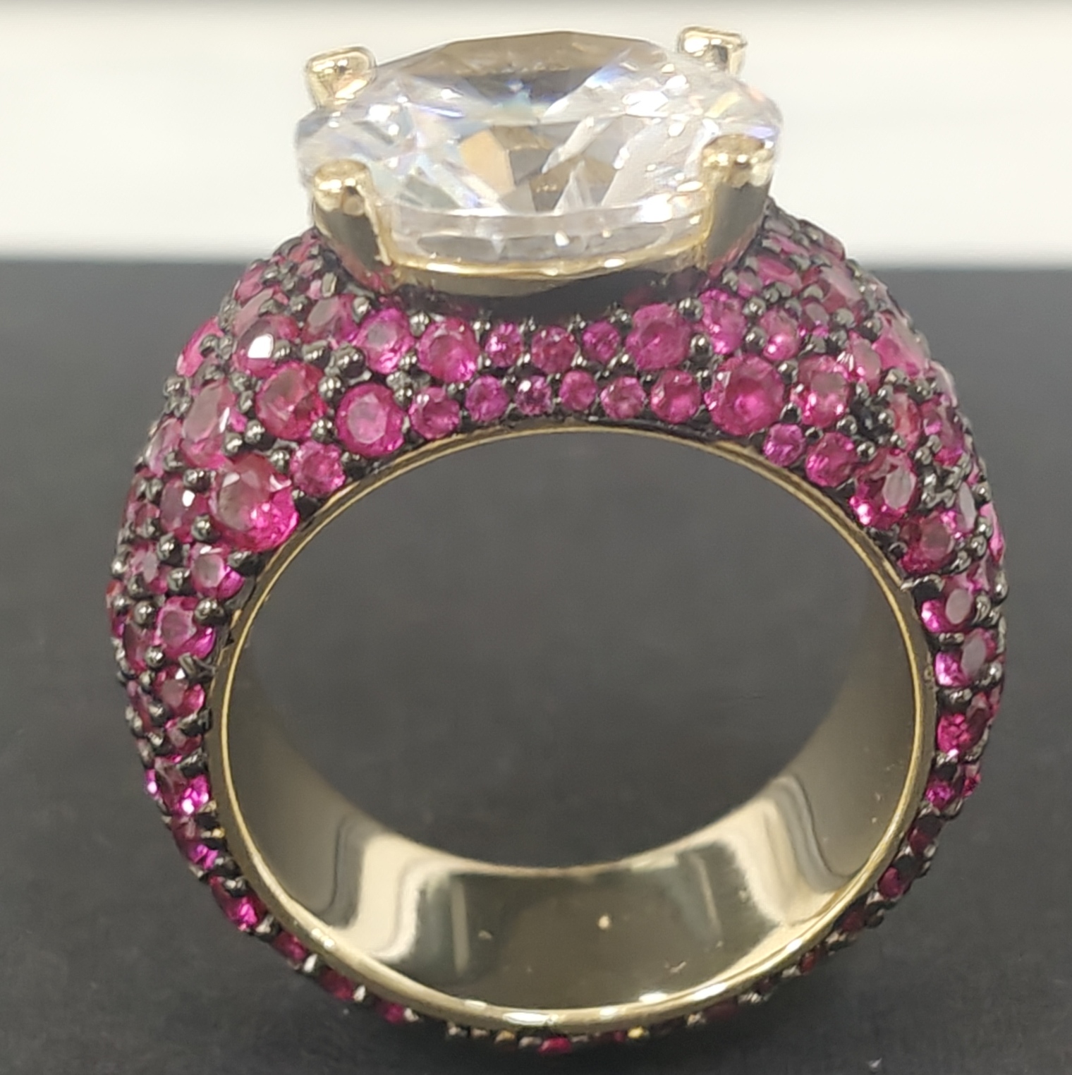8ct Round Cut White Stone Cocktail Ring with Invisible Set Rubies