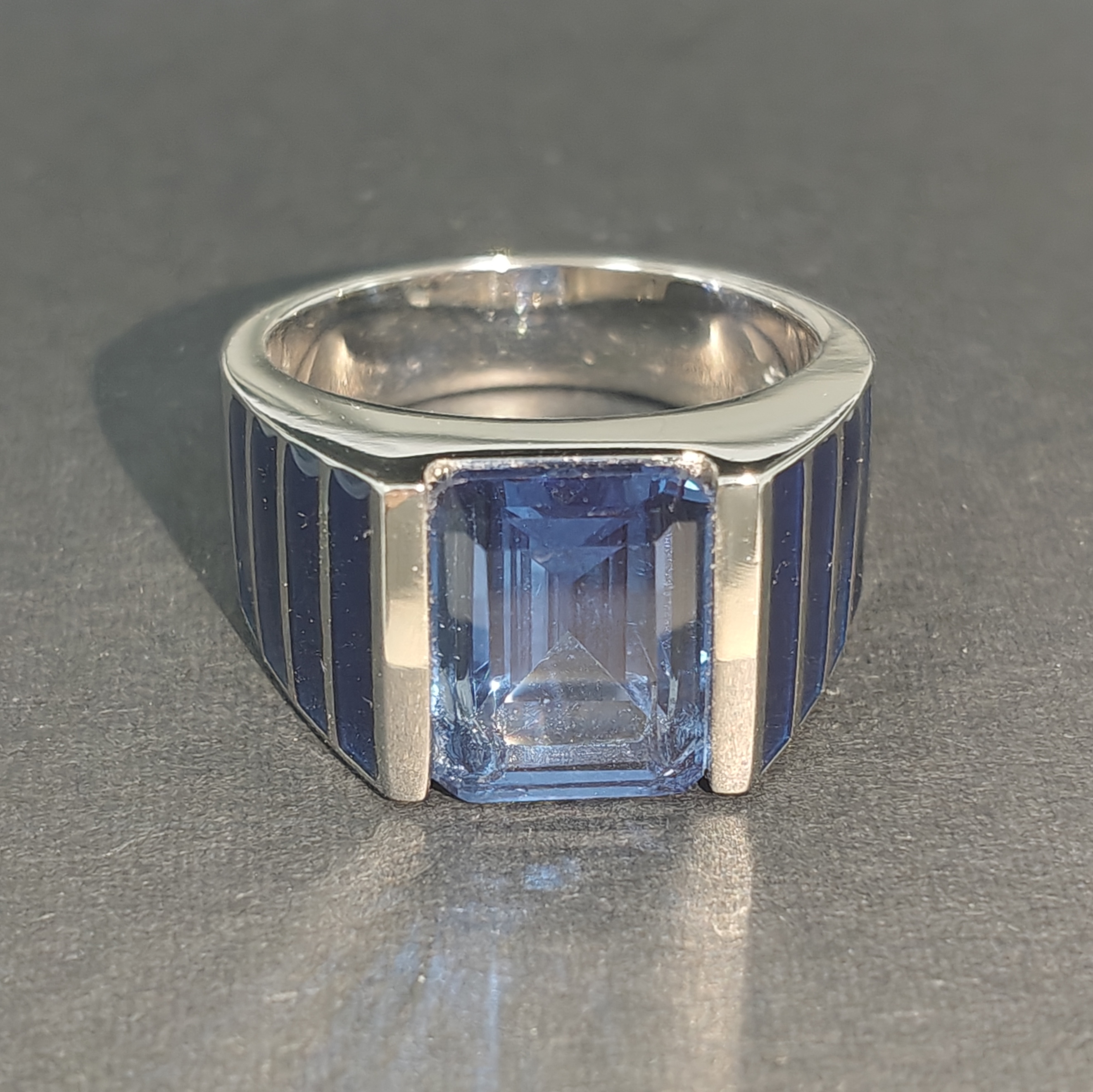 4ct Emerald-Cut Sapphire Blue Stone Ring for Men