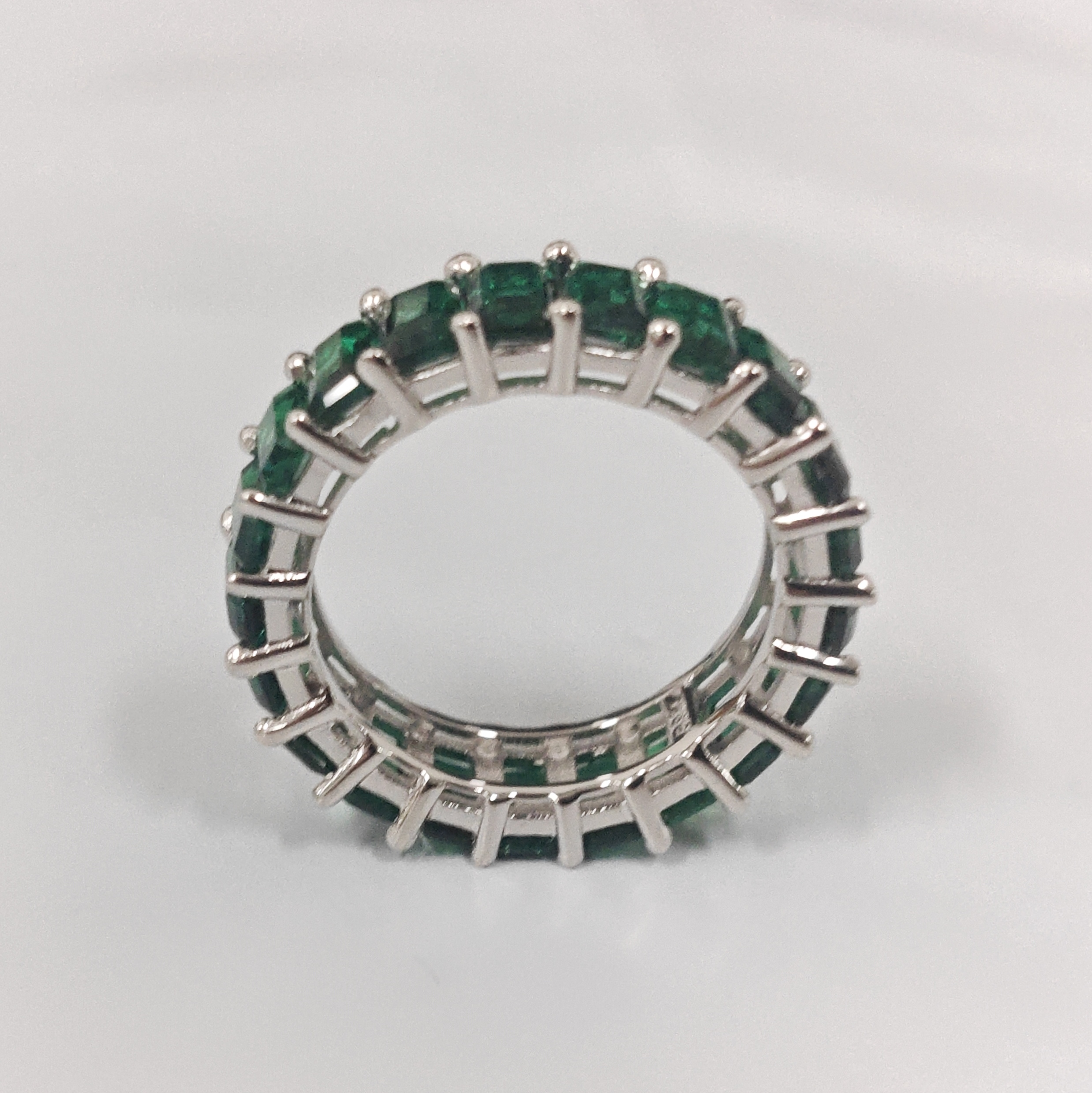 2ct Princess Cut Emerald Sterling Silver Handmade Ring