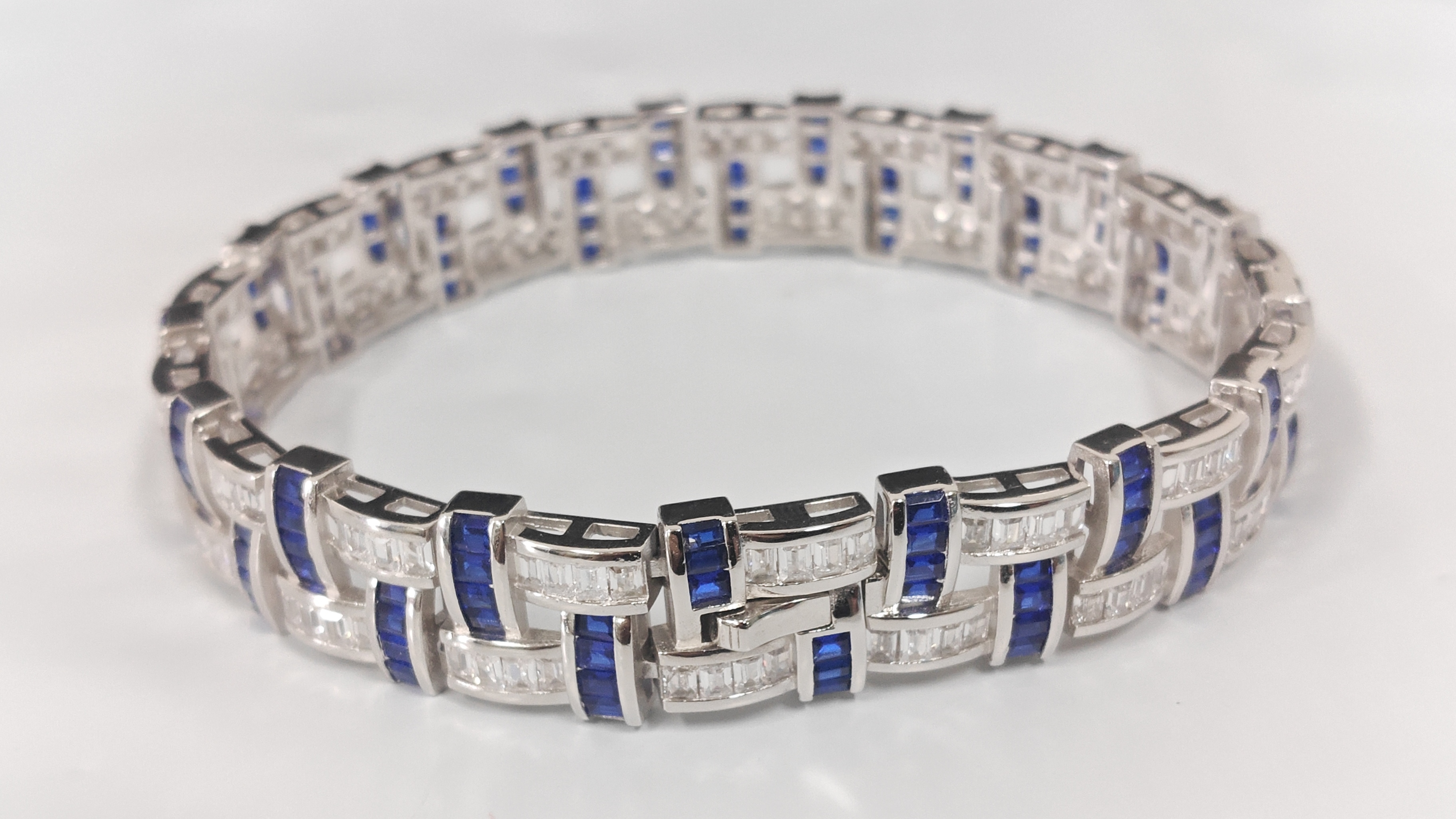Sapphire Blue & White Stone Basket Weave Bracelet