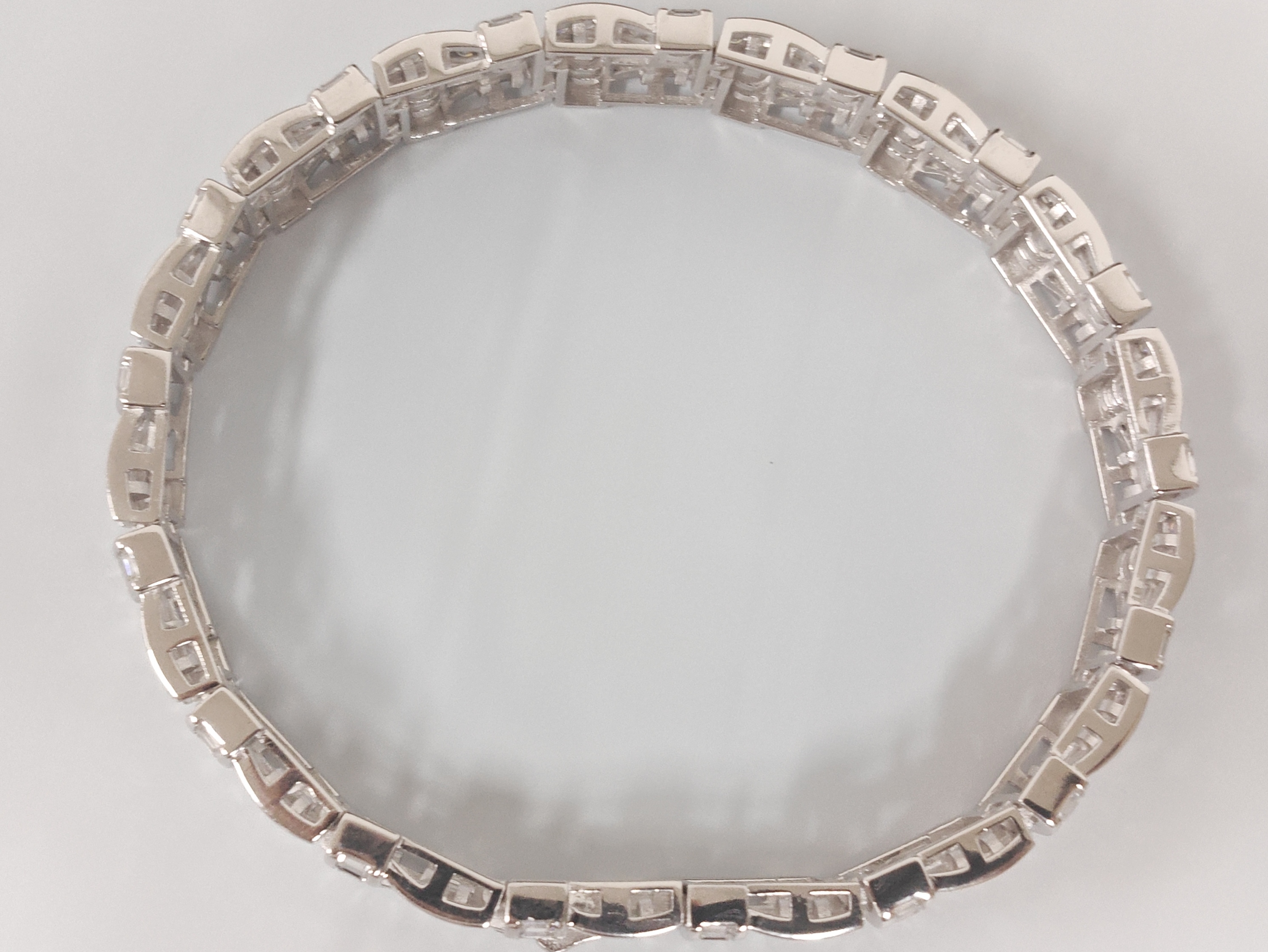 White Stone Basket Weave Design Bracelet in Silver