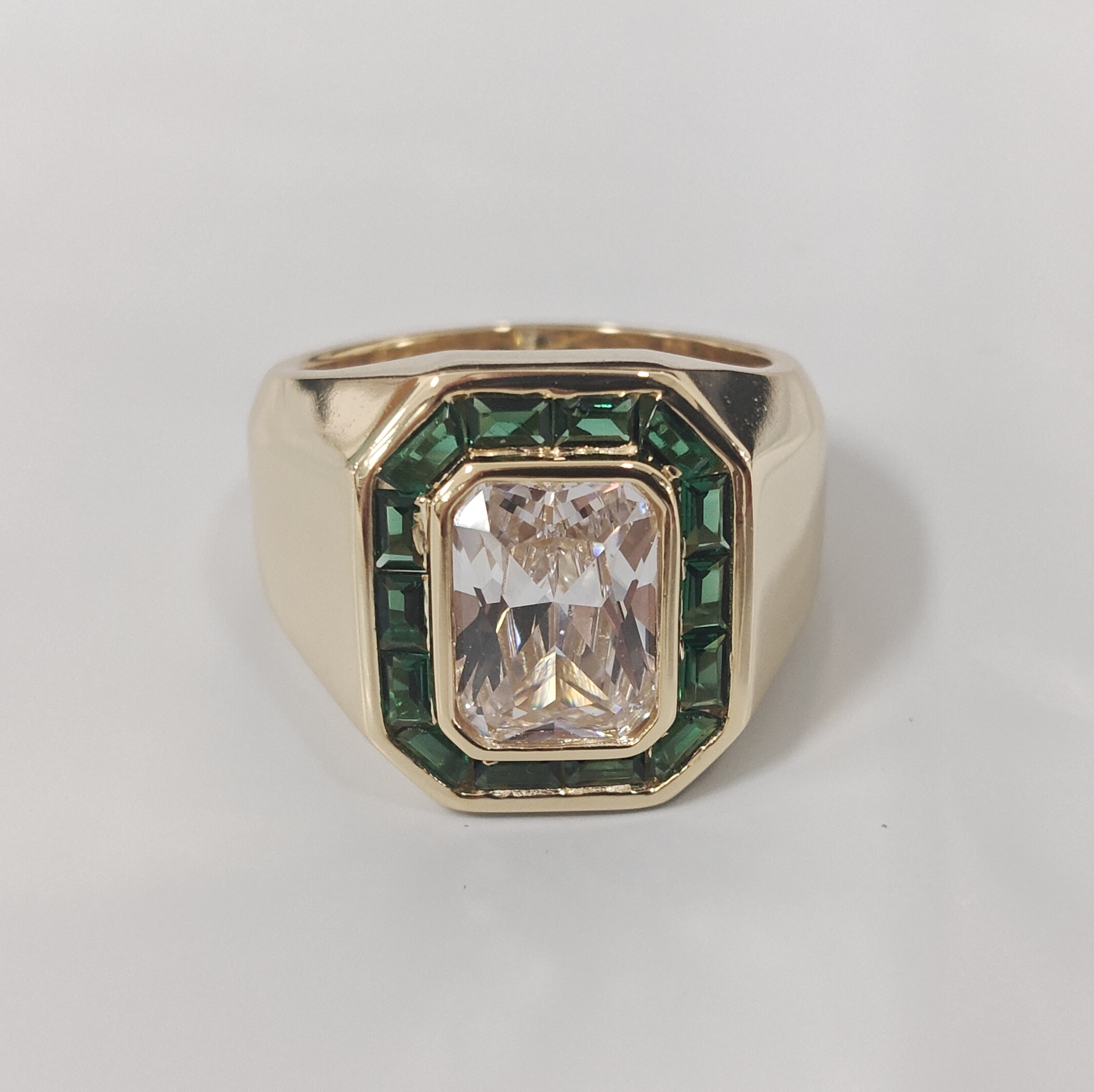 3ct Radiant Cut Emerald Green Halo White Stone Handmade Ring