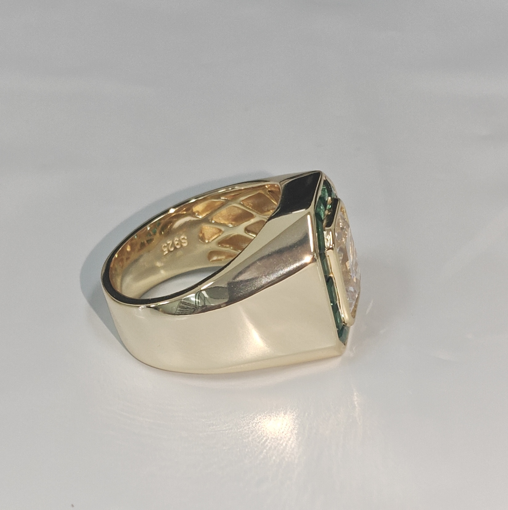 3ct Radiant Cut Emerald Green Halo White Stone Handmade Ring