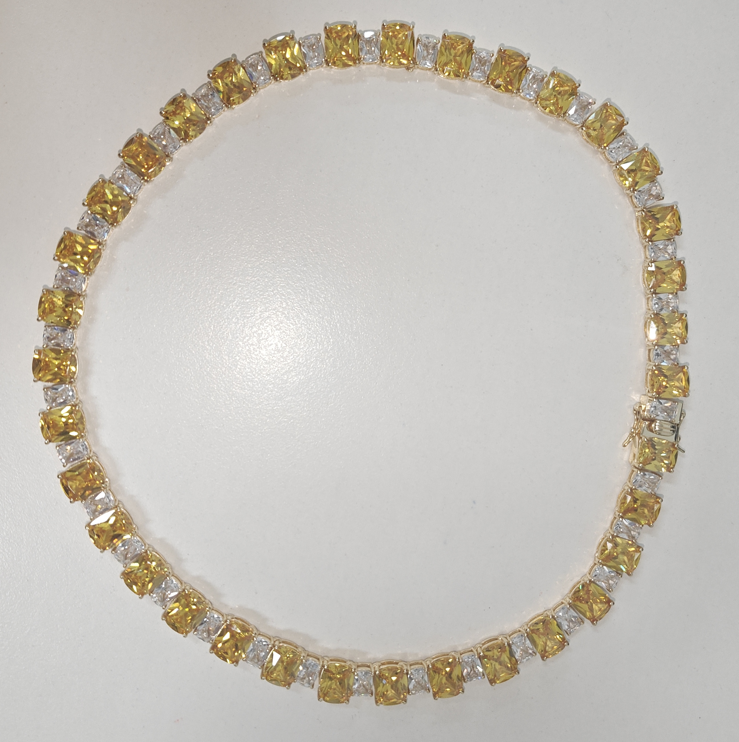 58ct Cushion Cut Yellow & White Sapphire Men's Yellow Gold Choker Necklace