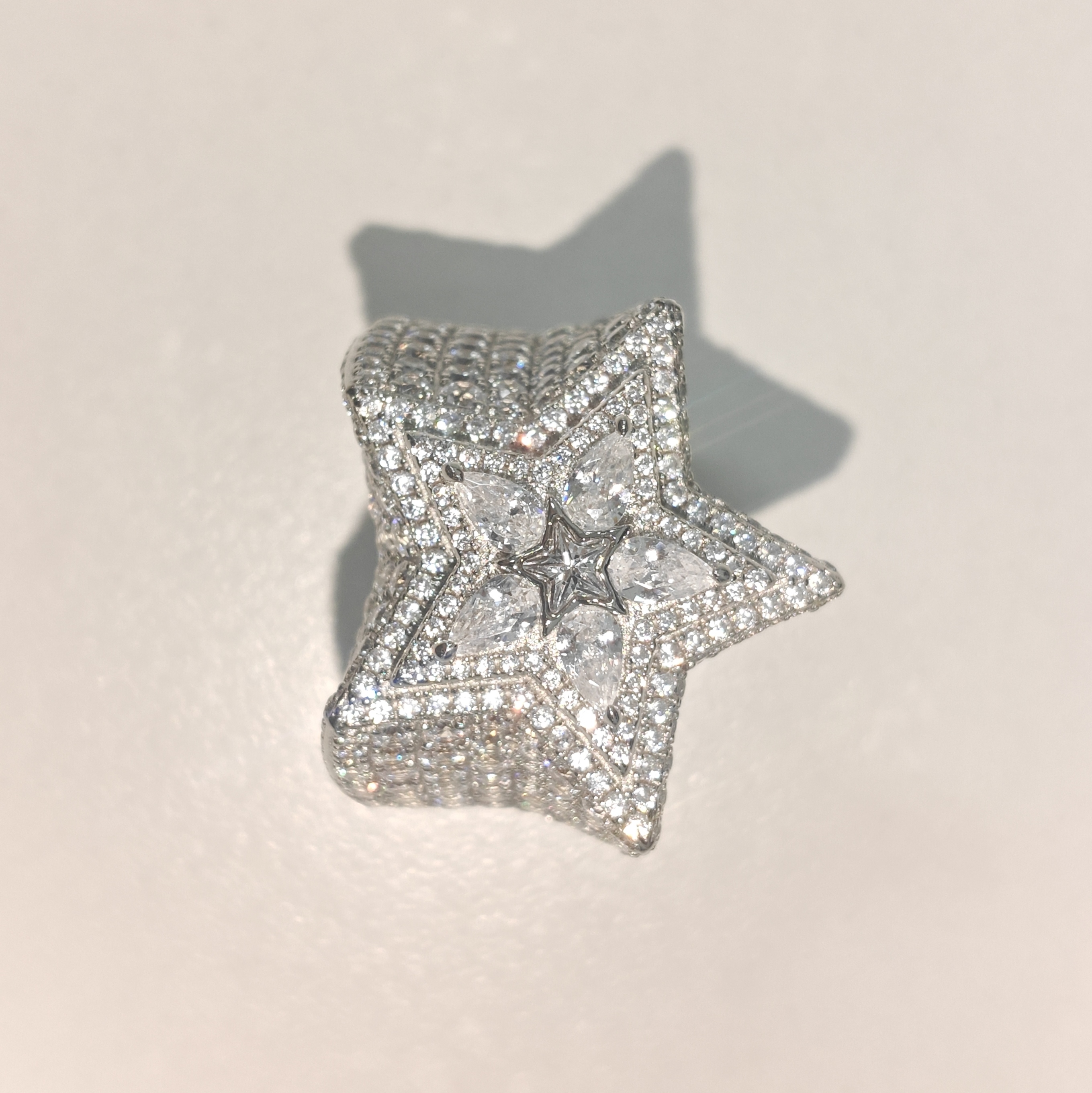 23ct Pear-shaped Diamond Inlaid Luxury Sterling Silver Five-pointed Star Shape Handmade Men's Ring