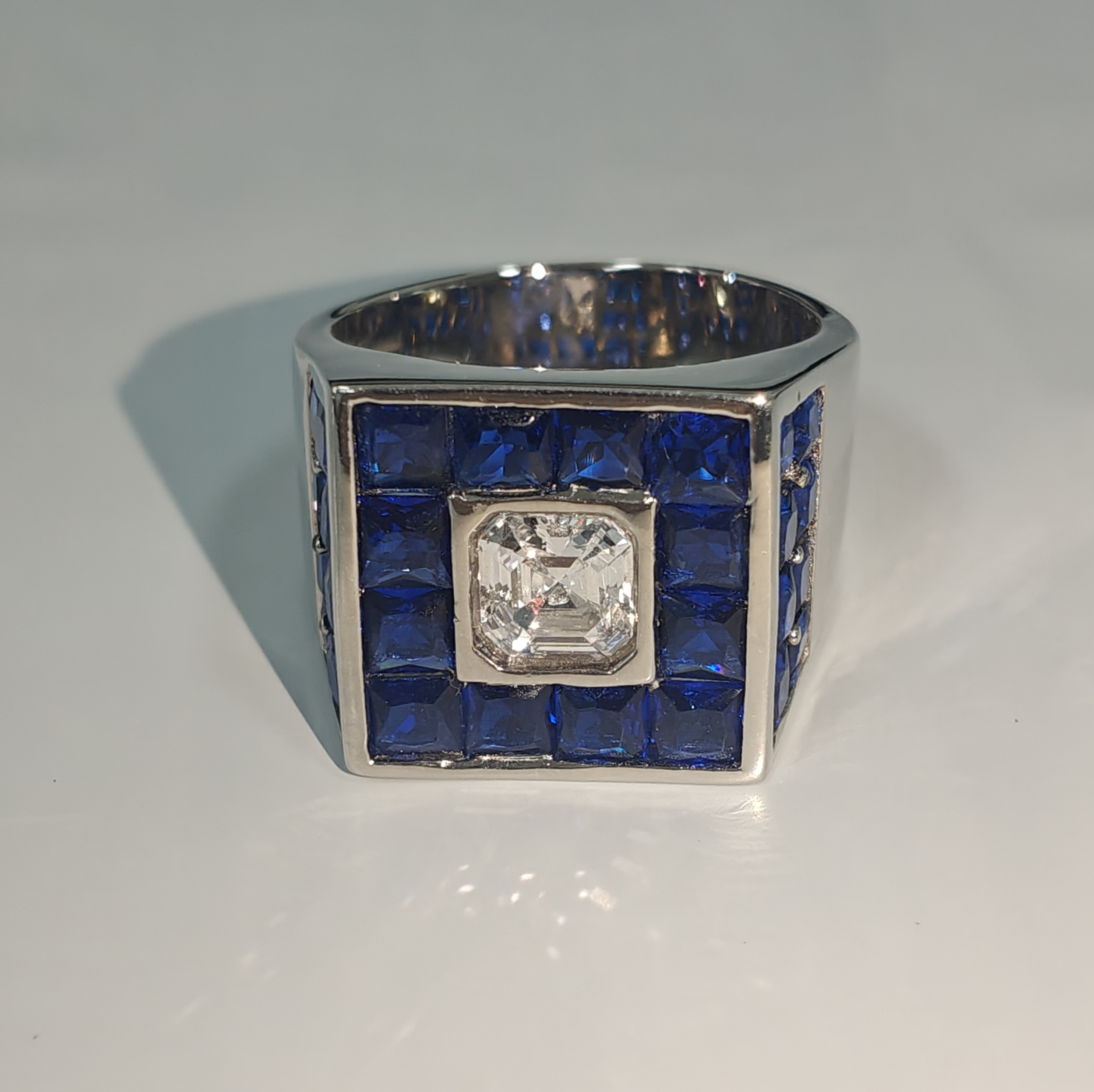 2ct Asscher Cut Double-tone Stone Men's Ring
