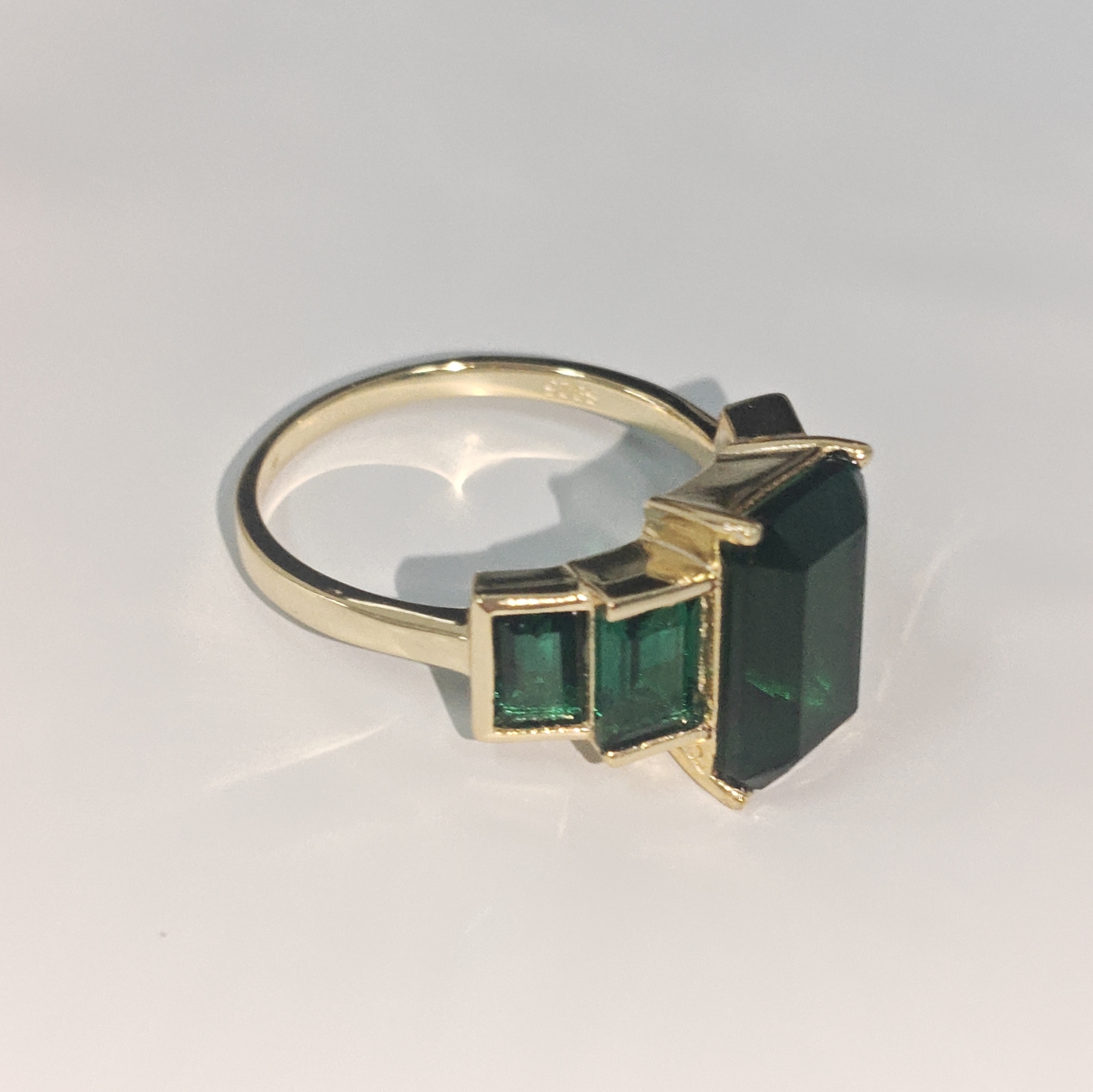 5.6ct Baguette Cut Emerald Yellow Gold Handmade Engagement Ring