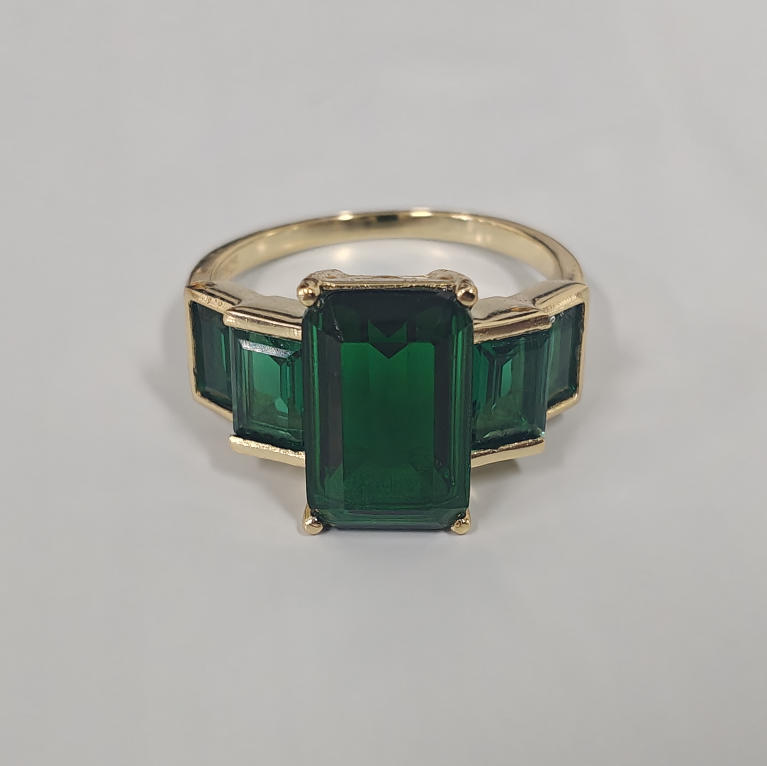 5.6ct Baguette Cut Emerald Yellow Gold Handmade Engagement Ring