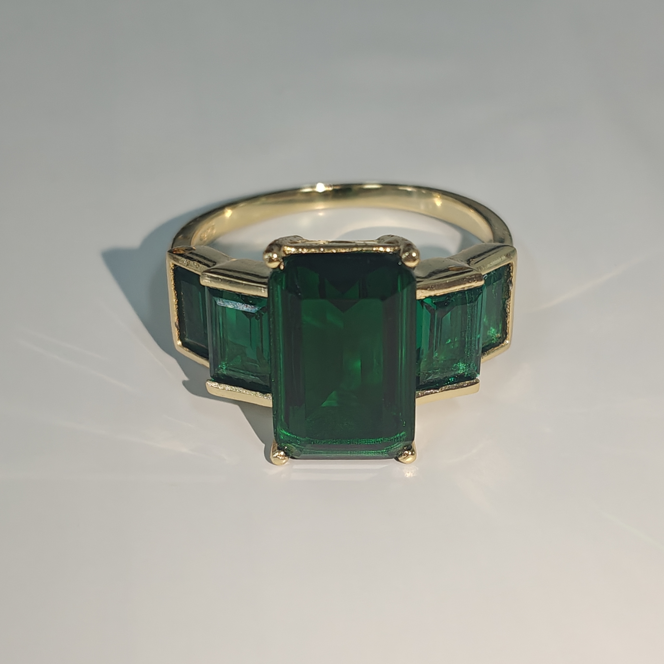 5.6ct Baguette Cut Emerald Yellow Gold Handmade Engagement Ring