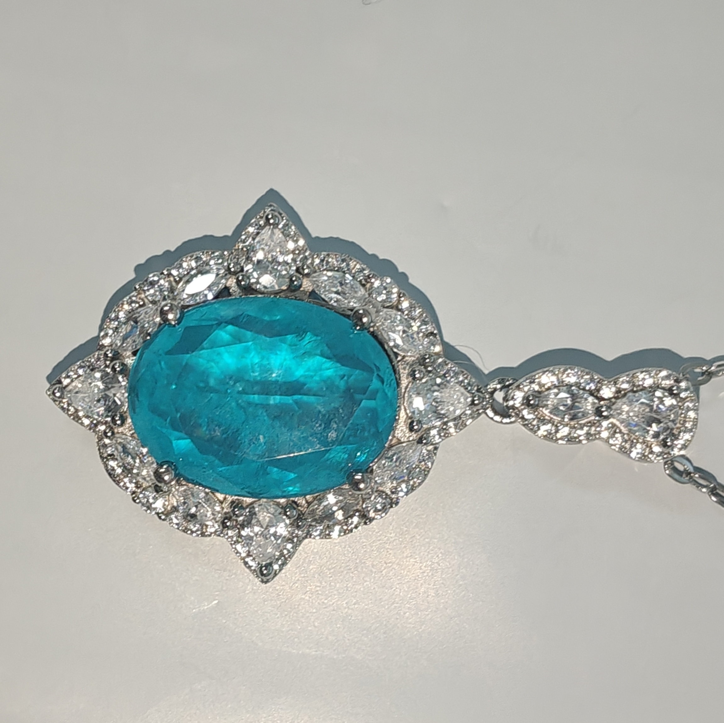Sterling Silver Luxurious Paraiba Round With Oval Cut Necklace