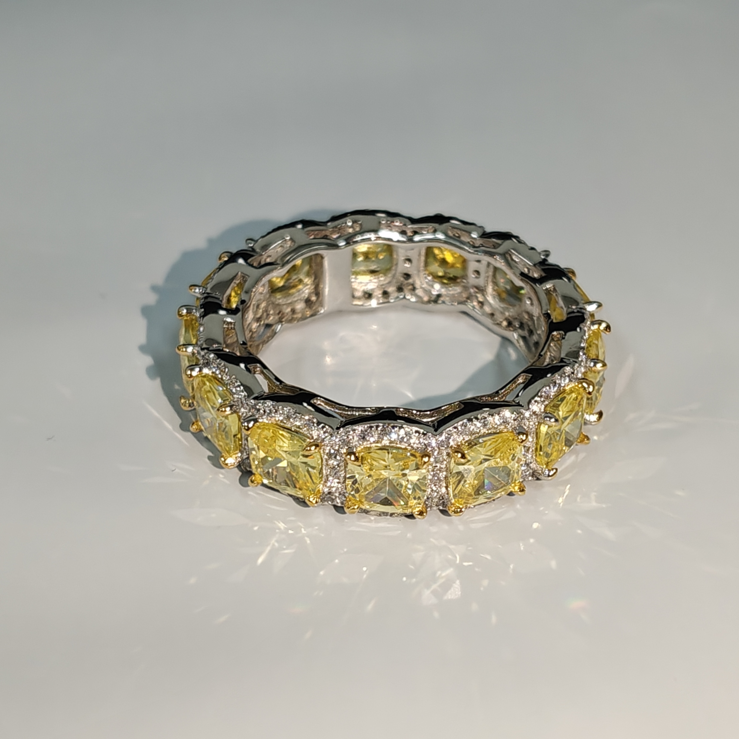 8.75ct Cushion Cut Yellow Sapphire Eternity Wedding Band