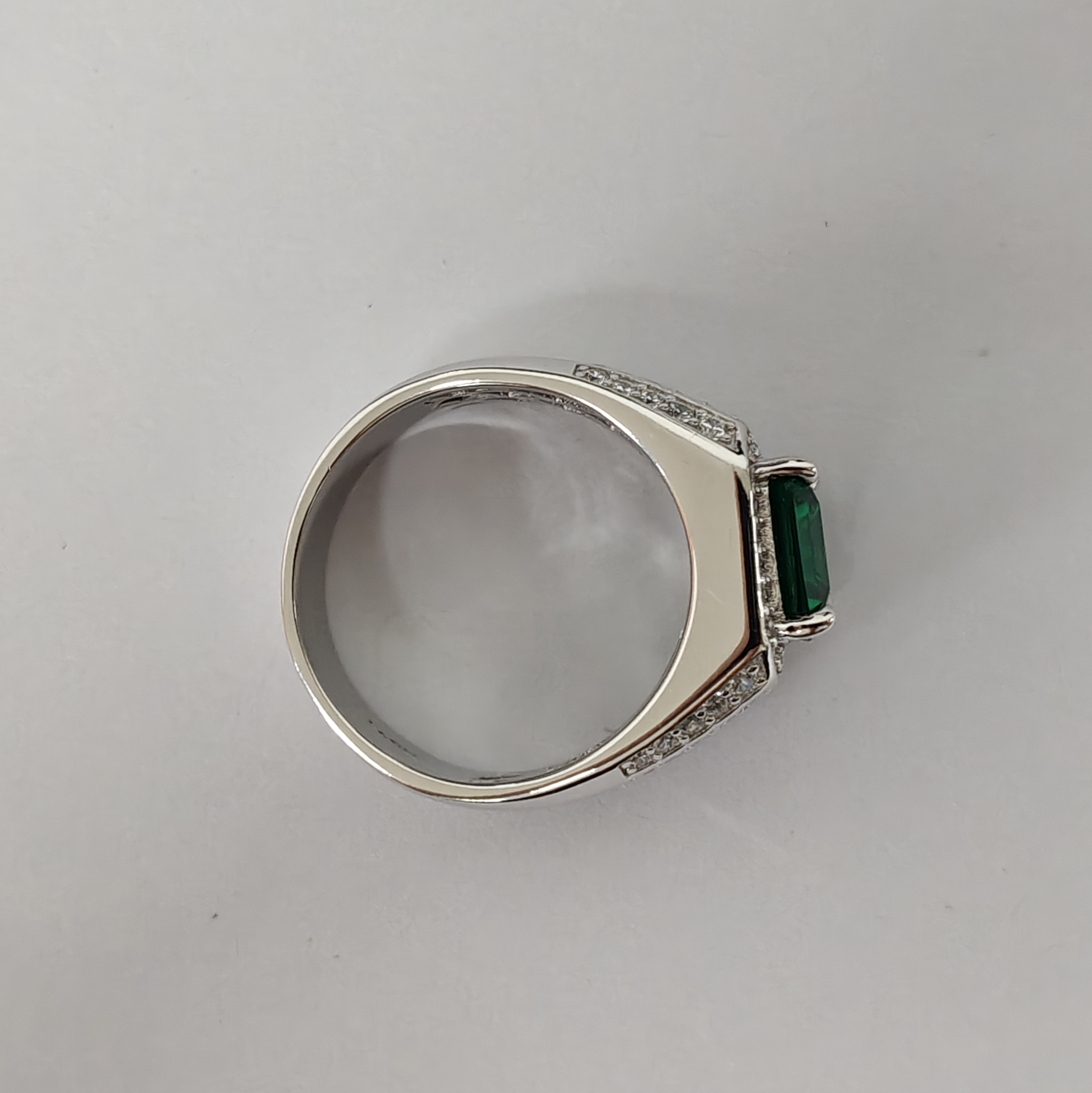 Pave Set 4ct Emerald Green Stone Ring for Men