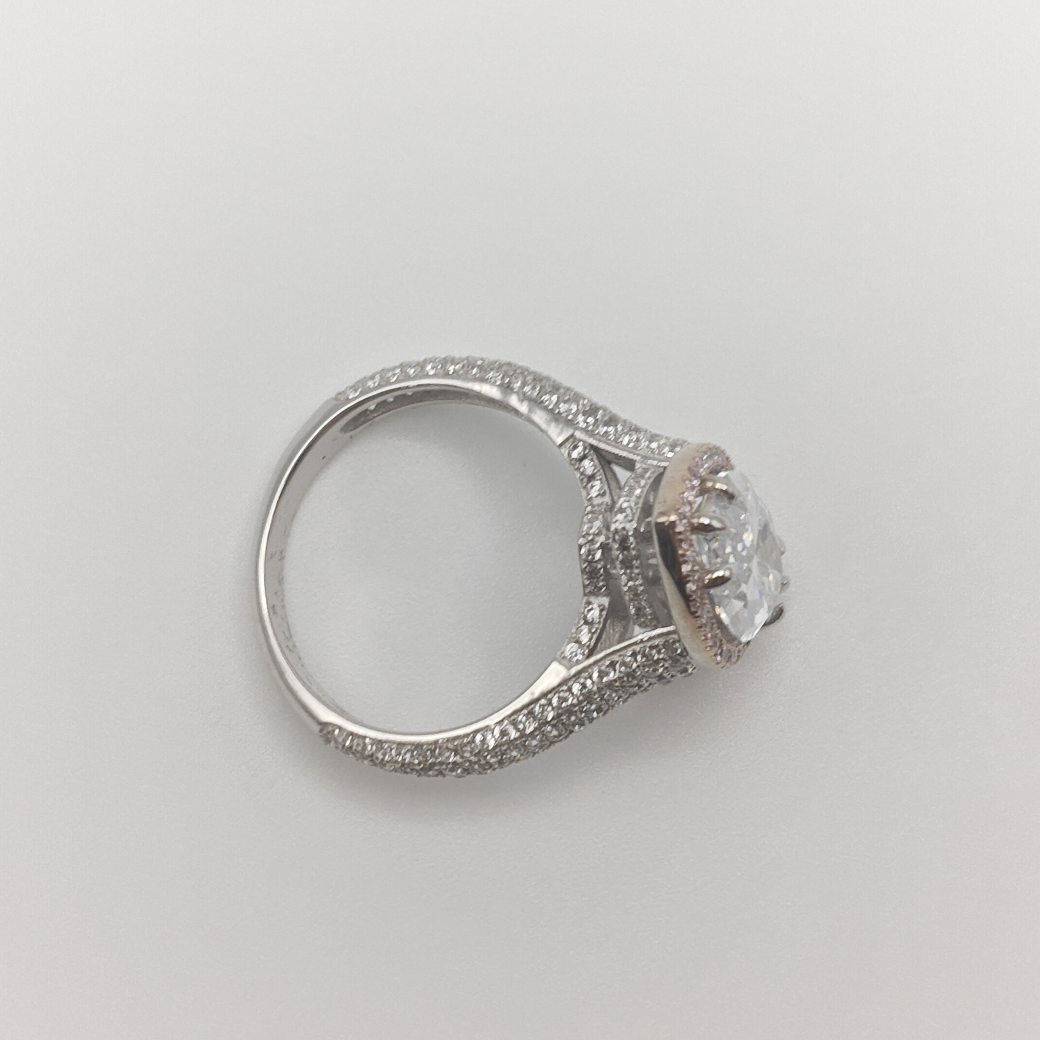 4ct Pave Set Marquise Cut White Stone Ring with Pink Halo