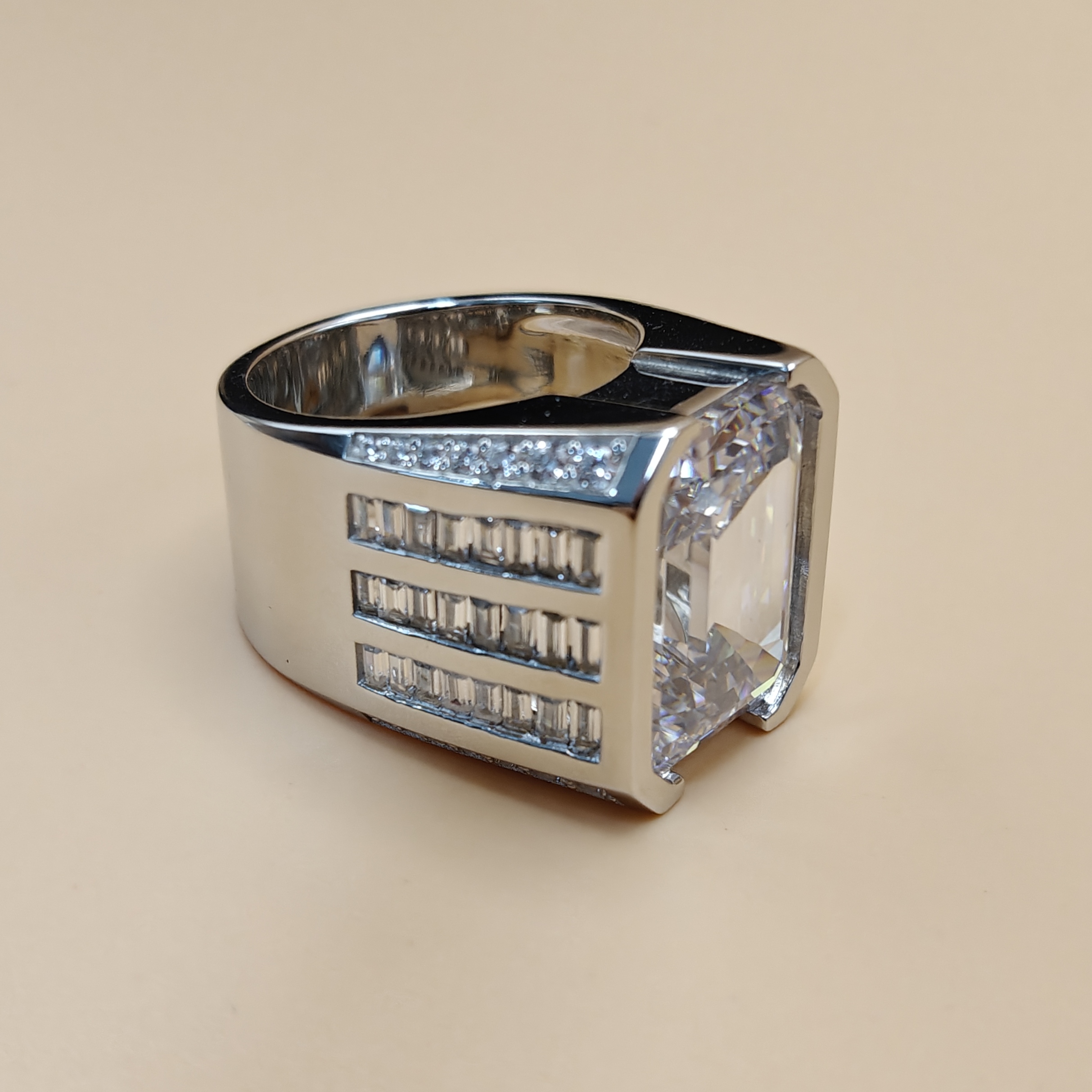 20ct Men's Emerald Cut White Stone Ring