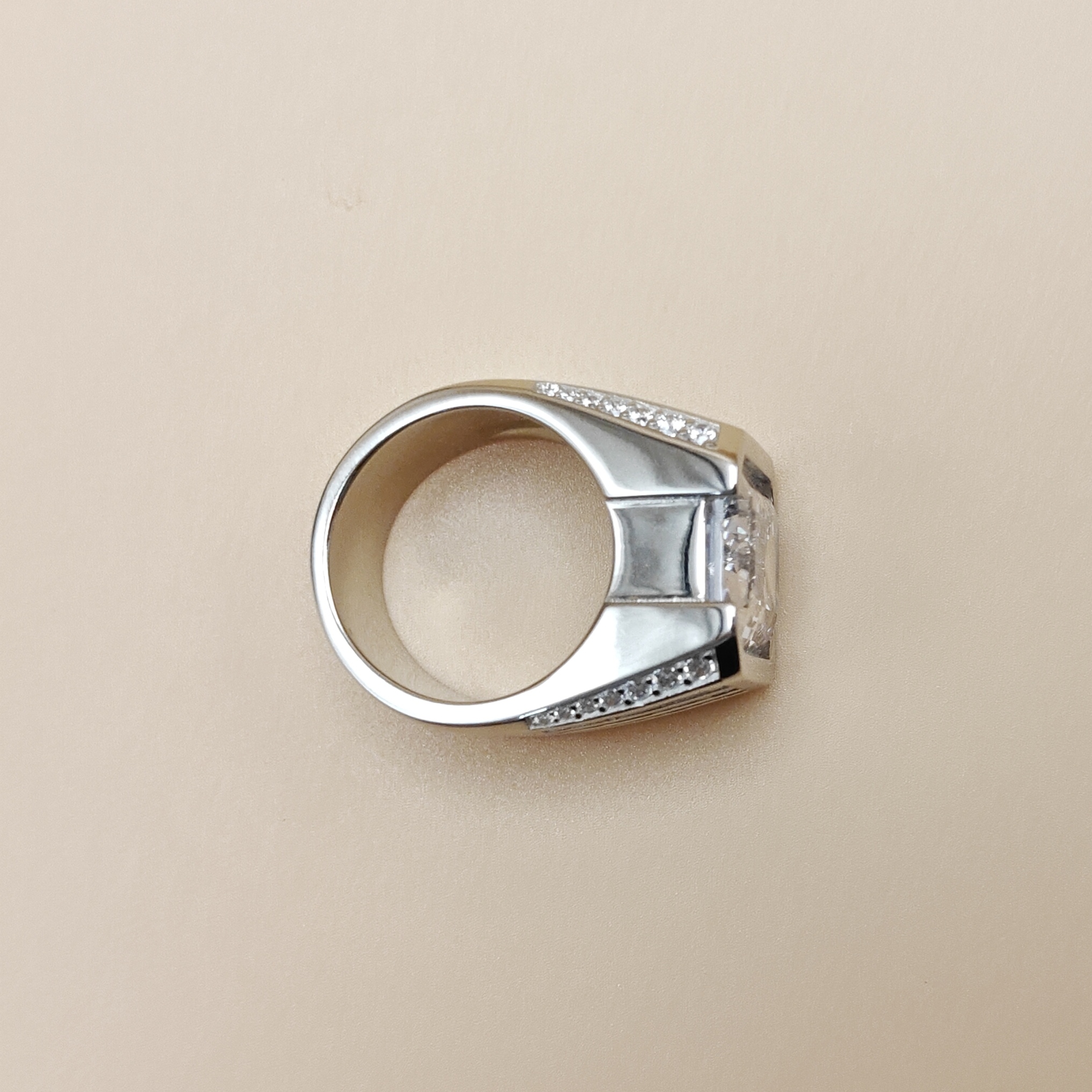 20ct Men's Emerald Cut White Stone Ring