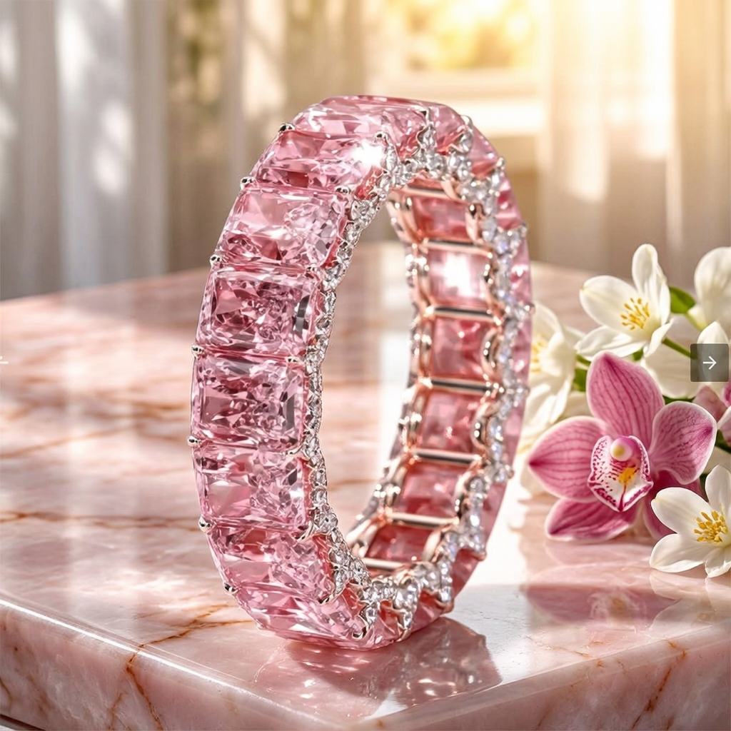 Radiant Cut Pink Stone Wedding Band