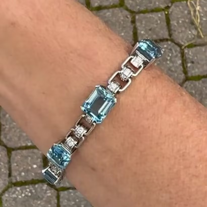 𝐀𝐧𝐭𝐢𝐪𝐮𝐞 𝟐𝟐.𝟎 𝐂𝐚𝐫𝐚𝐭 𝐀𝐪𝐮𝐚𝐦𝐚𝐫𝐢𝐧𝐞 𝐚𝐧𝐝 𝐎𝐥𝐝 𝐒𝐢𝐧𝐠𝐥𝐞 𝐂𝐮𝐭 𝐃𝐢𝐚𝐦𝐨𝐧𝐝 𝐏𝐥𝐚𝐭𝐢𝐧𝐮𝐦 𝐁𝐫𝐚𝐜𝐞𝐥𝐞𝐭