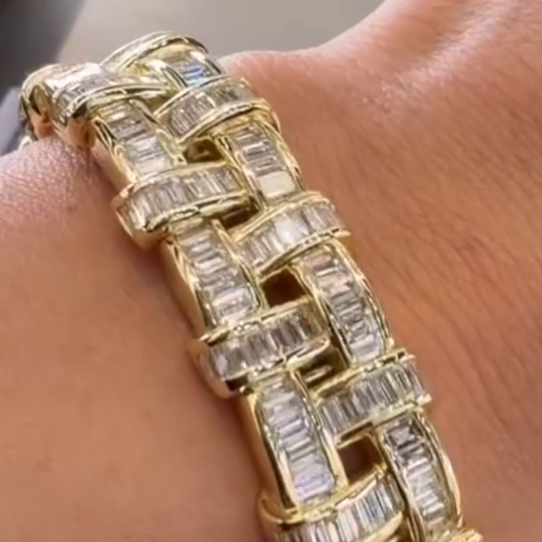 Basket Weave Design White Stone Bracelet