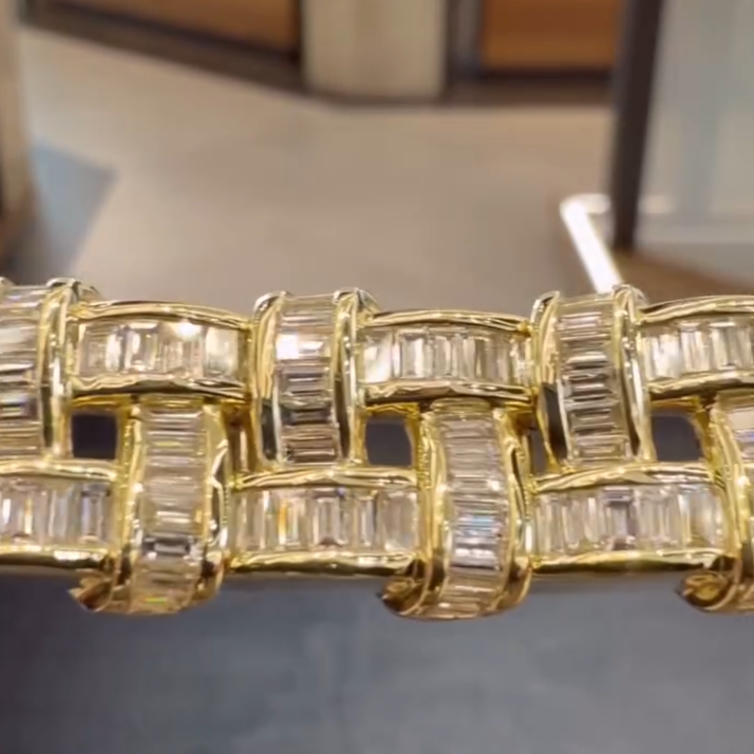 Basket Weave Design White Stone Bracelet