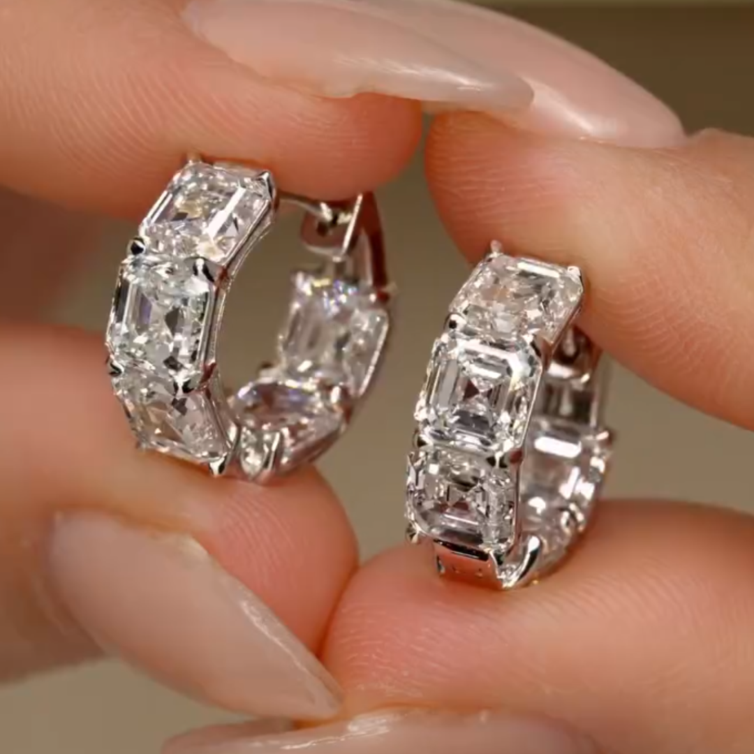 10.25ctw Asscher Cut White Stone Huggie Hoops