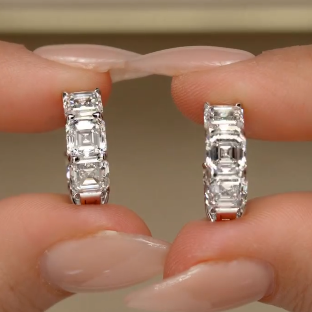 10.25ctw Asscher Cut White Stone Huggie Hoops