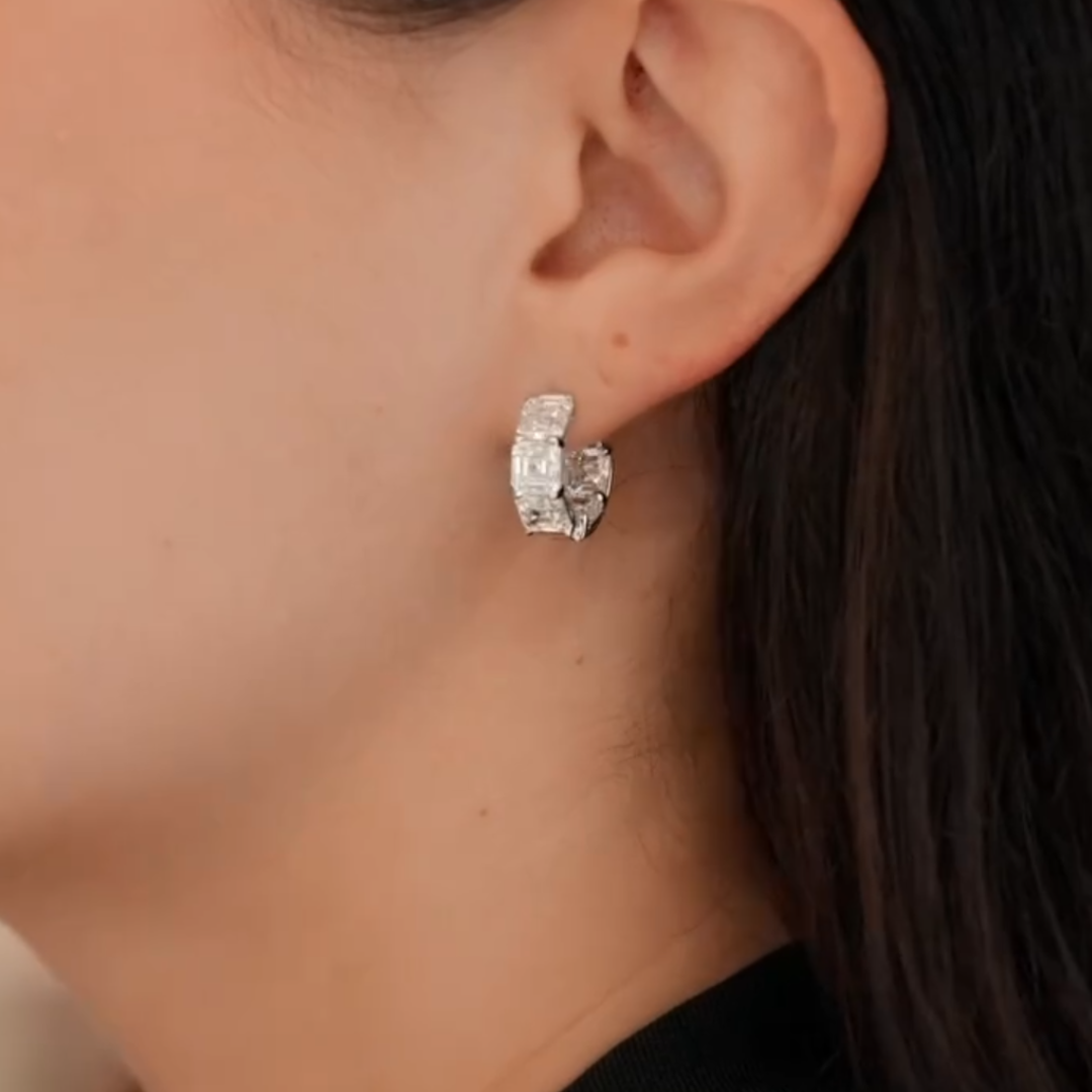 10.25ctw Asscher Cut White Stone Huggie Hoops
