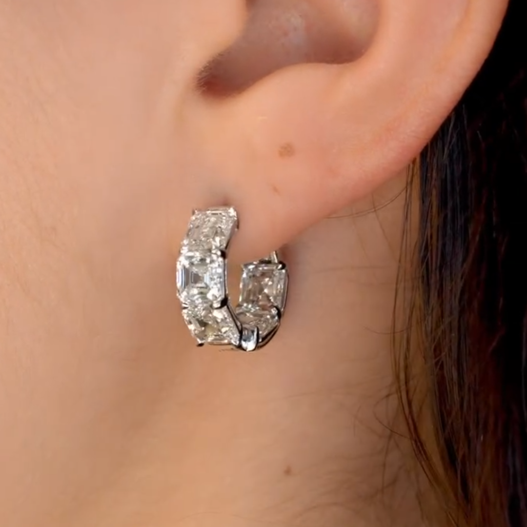 10.25ctw Asscher Cut White Stone Huggie Hoops