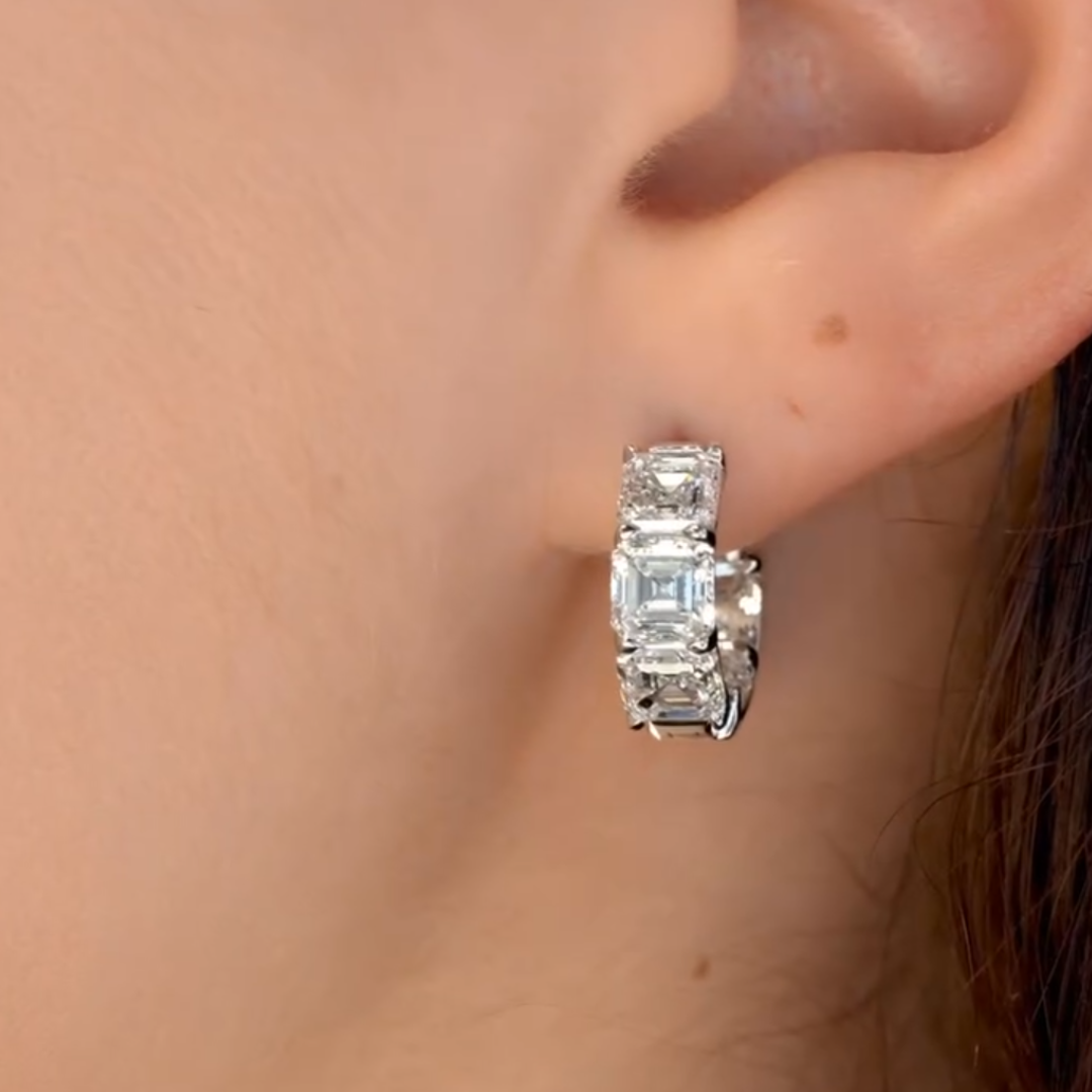 10.25ctw Asscher Cut White Stone Huggie Hoops