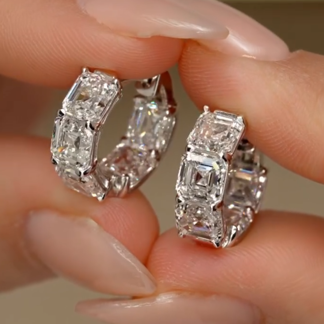 10.25ctw Asscher Cut White Stone Huggie Hoops