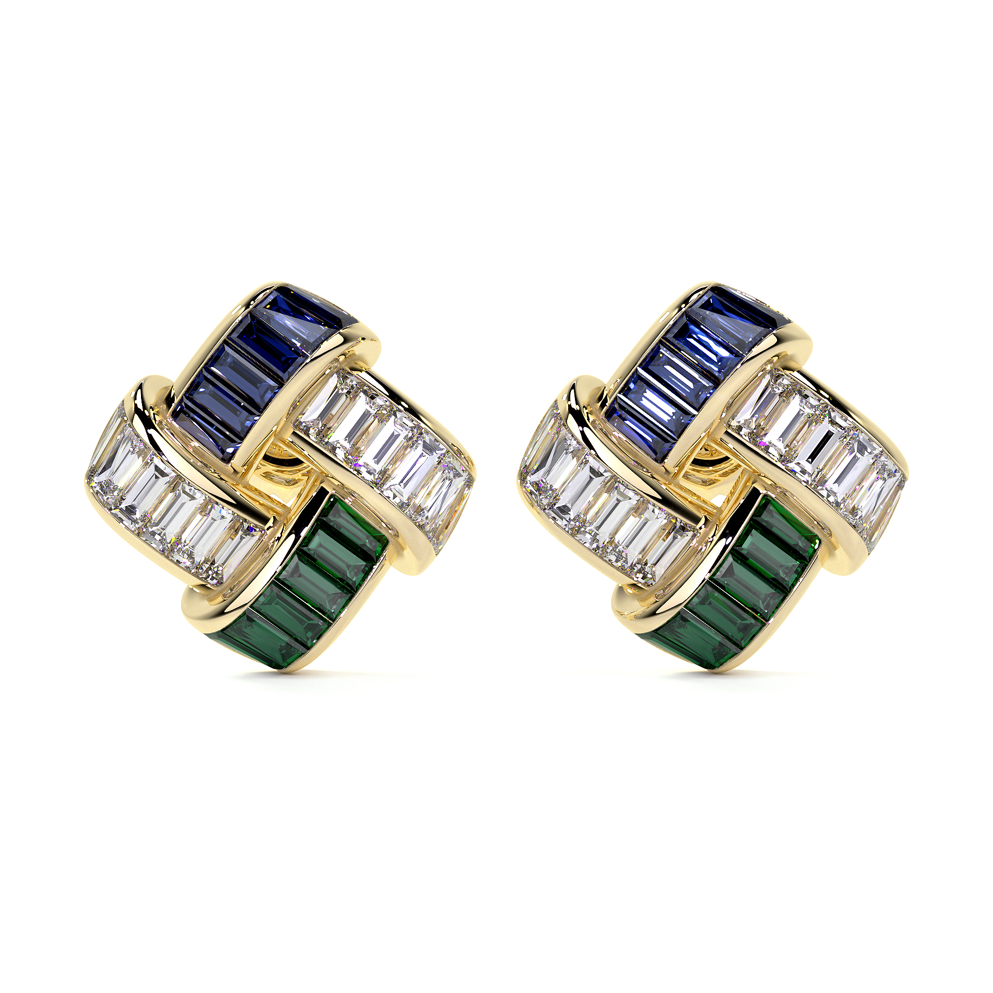 Double-tone Stone Basket Weave Stud Earring