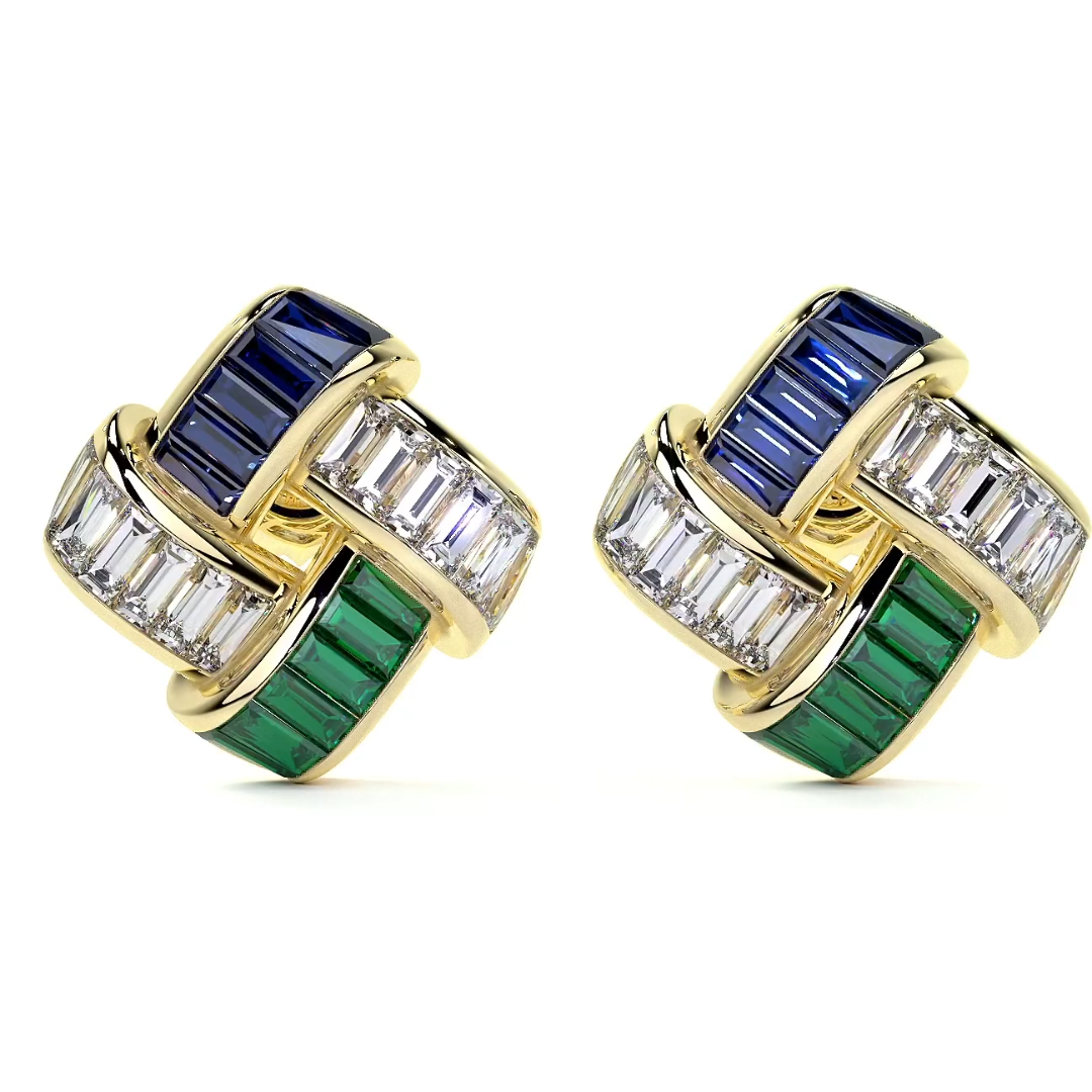 Double-tone Stone Basket Weave Stud Earring