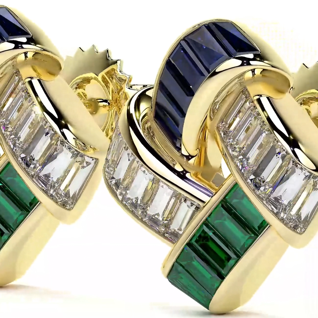 Double-tone Stone Basket Weave Stud Earring