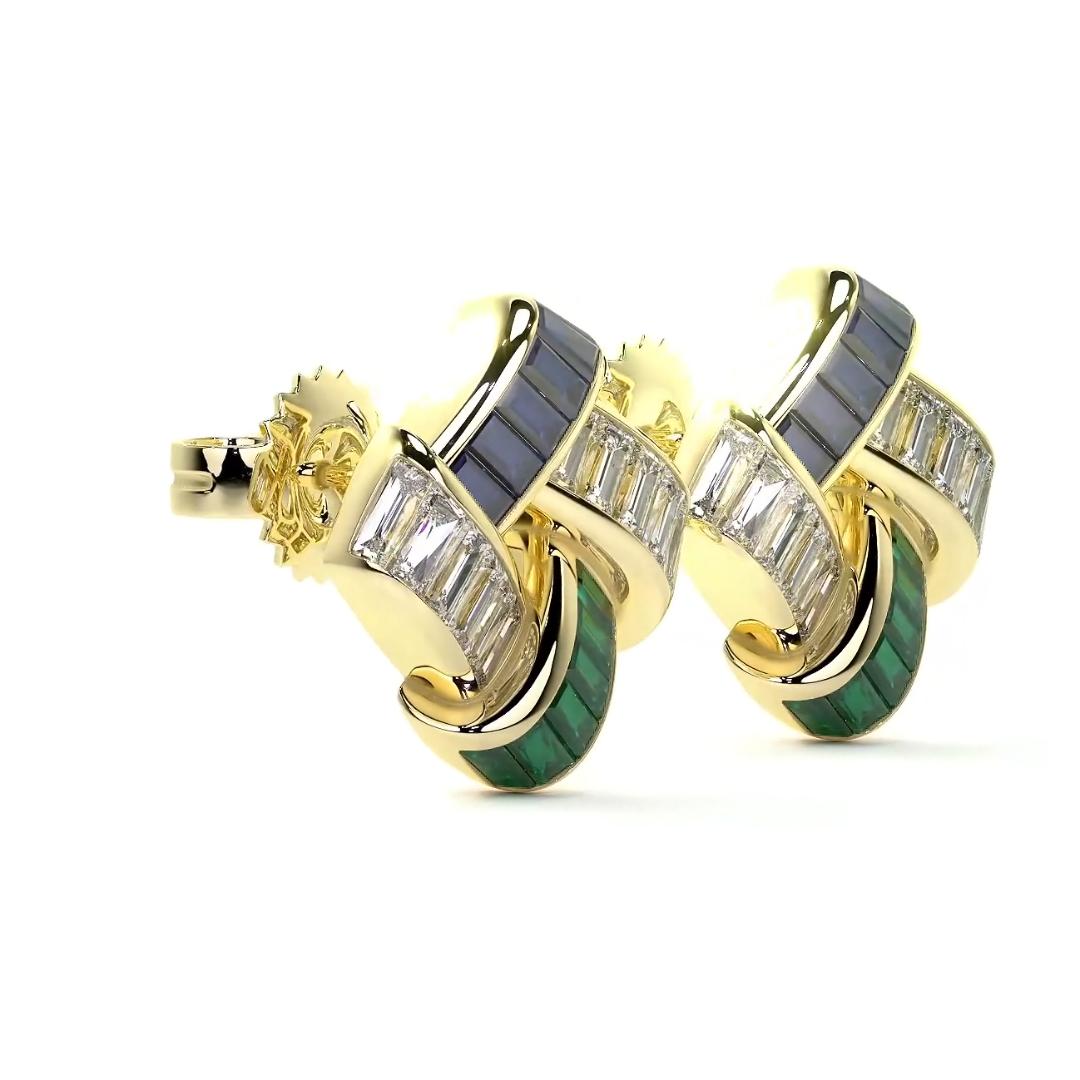 Double-tone Stone Basket Weave Stud Earring