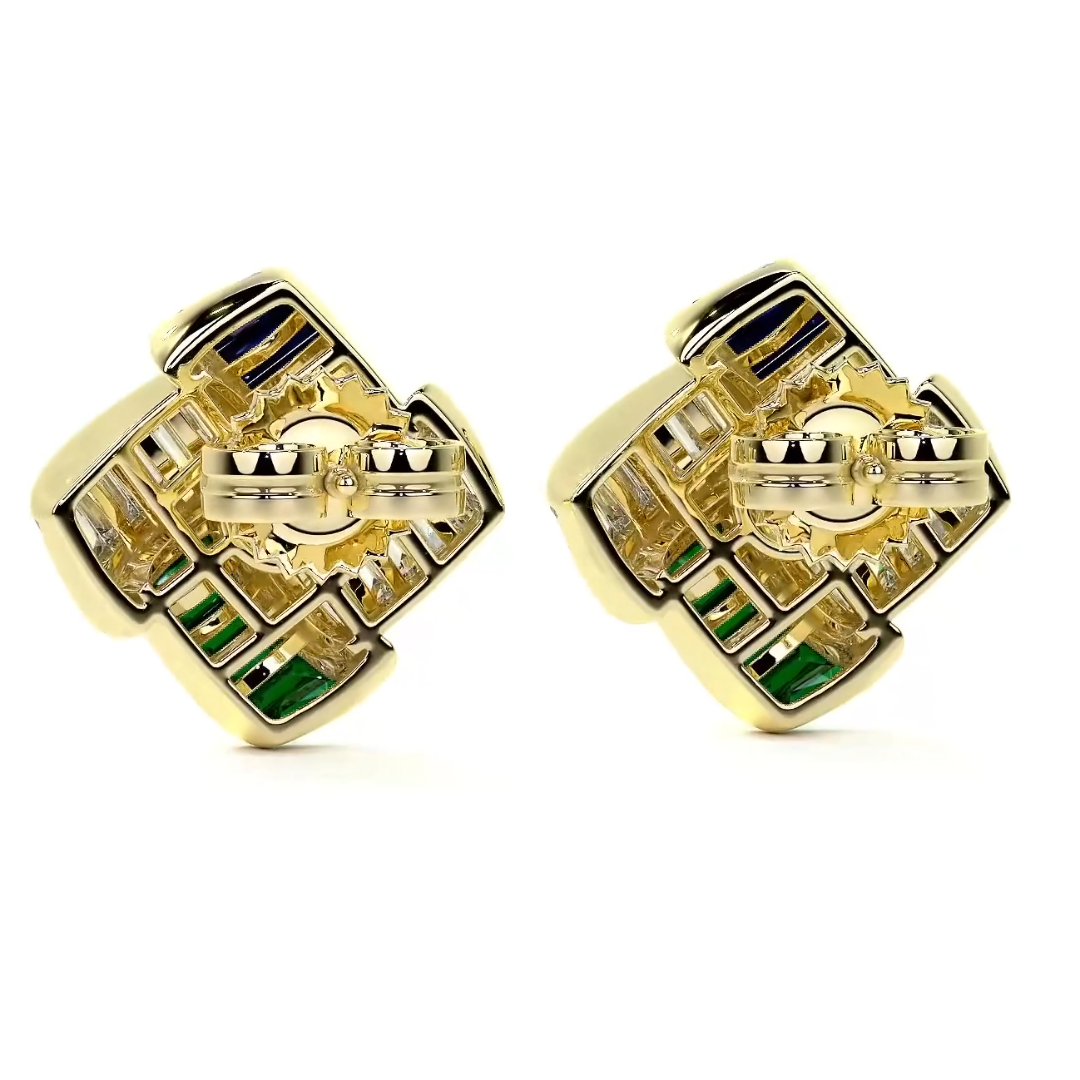 Double-tone Stone Basket Weave Stud Earring