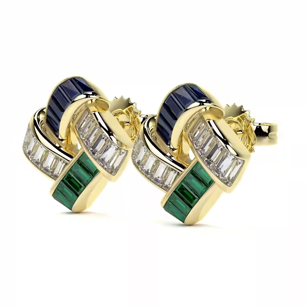 Double-tone Stone Basket Weave Stud Earring