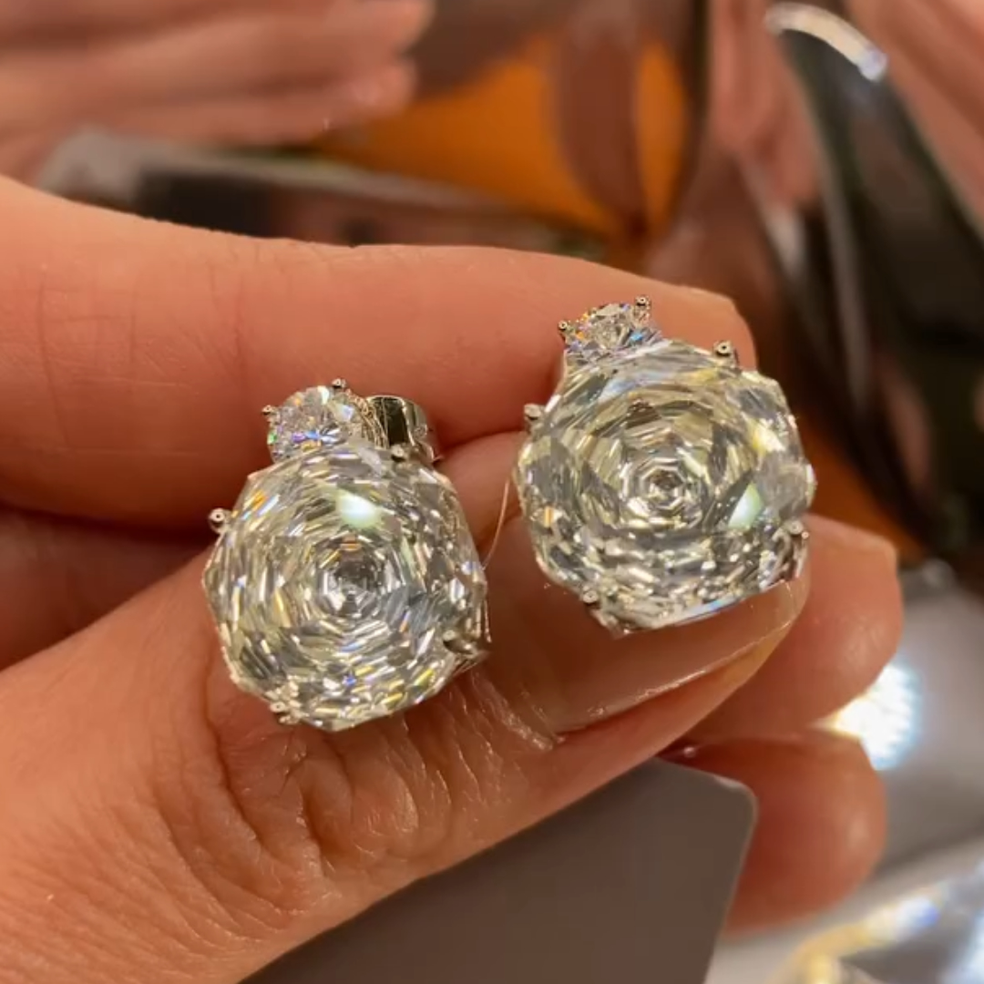 Rose Cut White Stone Stud Earring