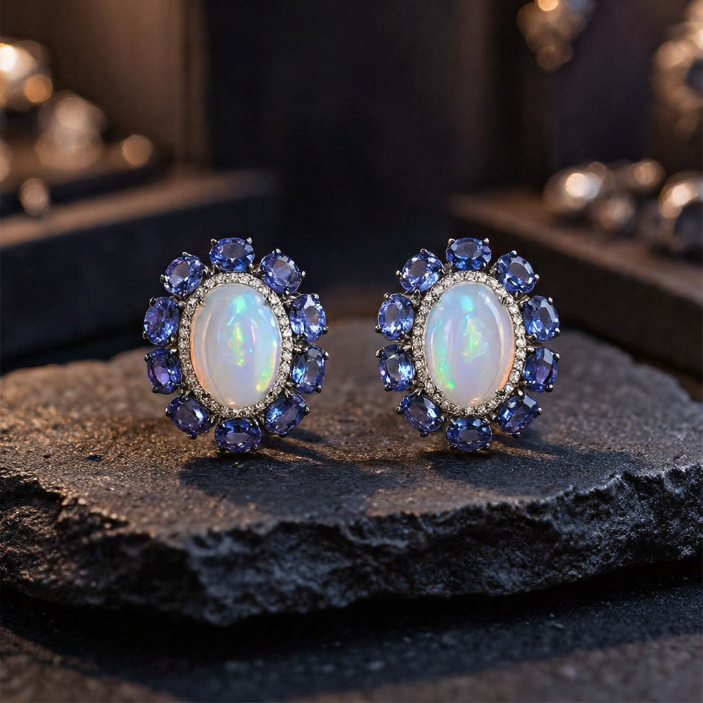Opal & Sapphire Blue Modern Stud Earring