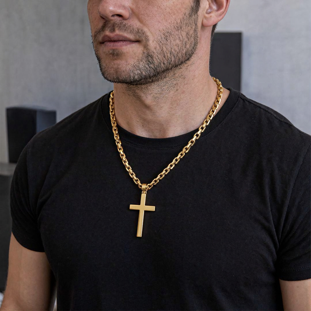 6mm Men's Gold Chain Cross Pendant Necklace