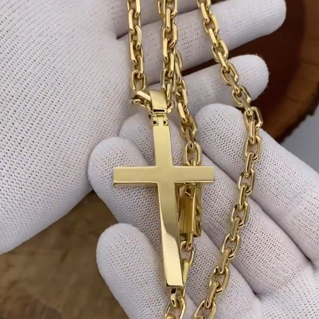 6mm Men's Gold Chain Cross Pendant Necklace