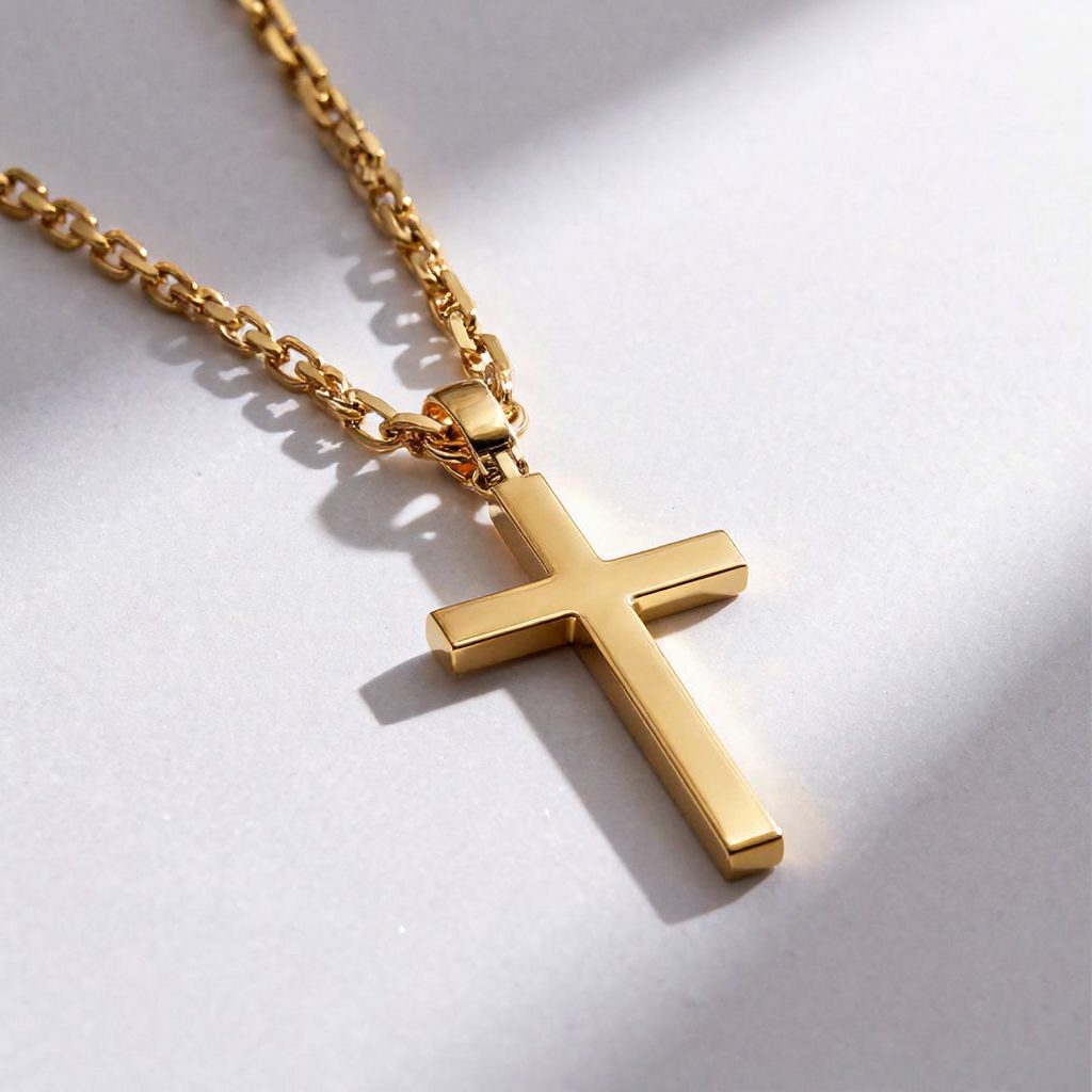 6mm Men's Gold Chain Cross Pendant Necklace